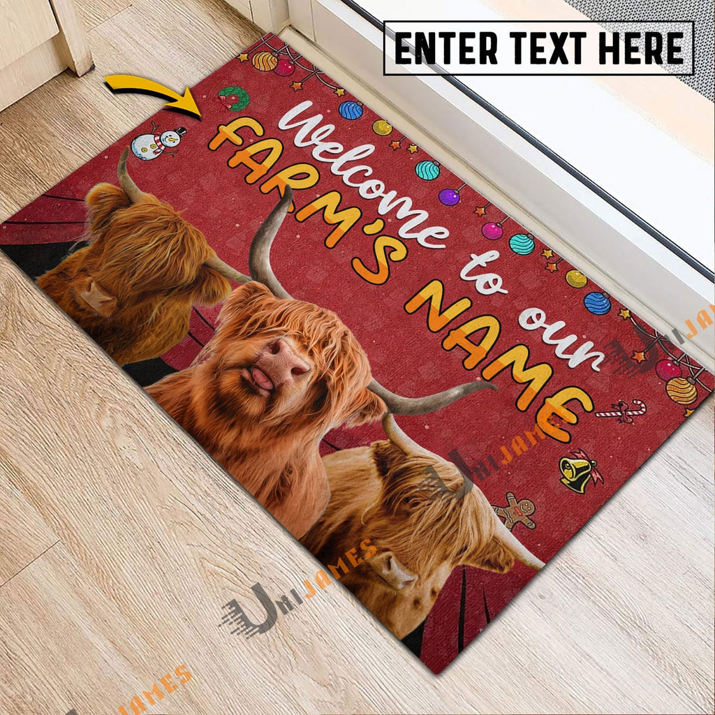 Highland Christmas Custom Name Doormat