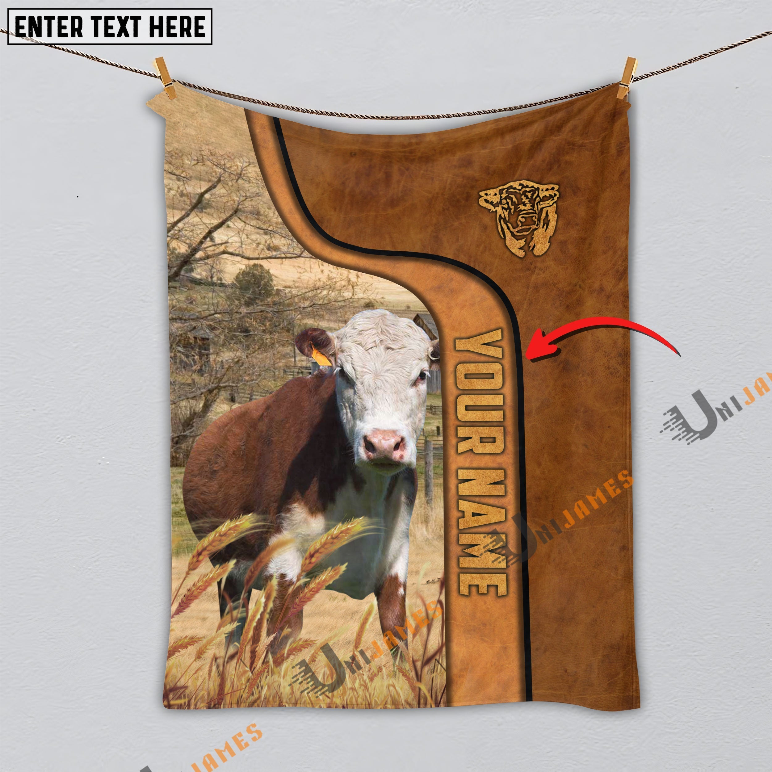 Personalized Name Hereford Premium Brown Pattern Blanket