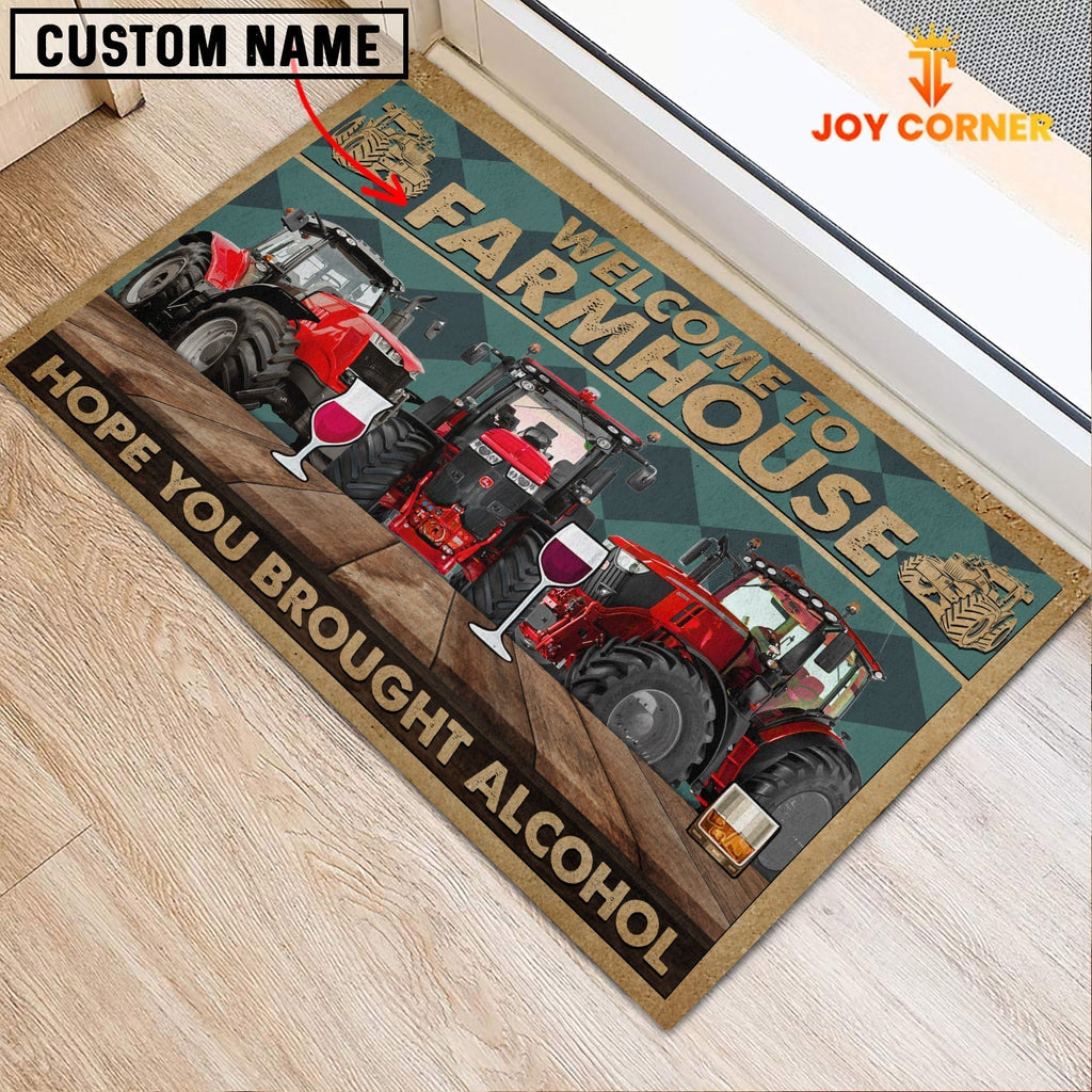 Red Tractor Hope You Bought Alcohol Custom Name Doormat