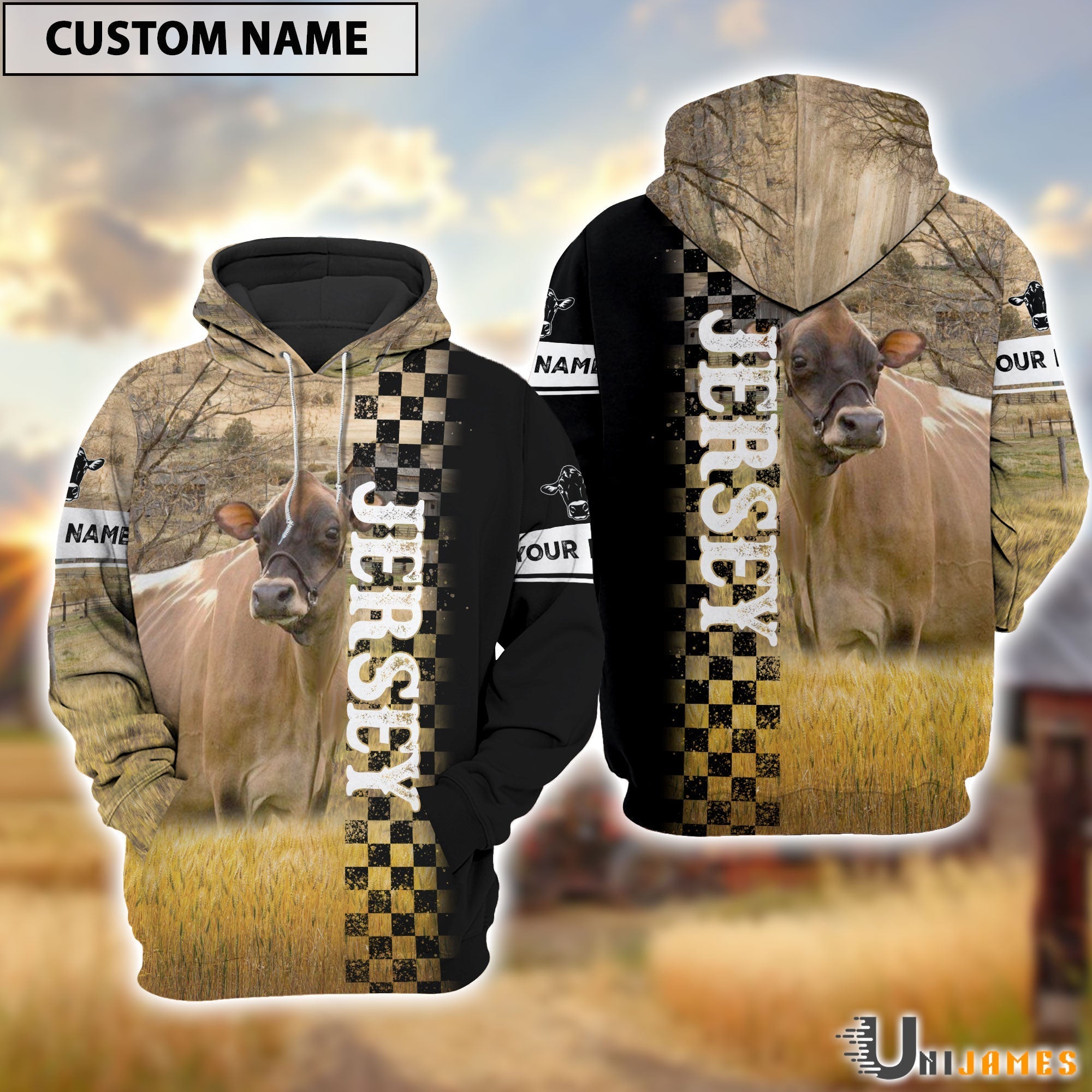 Personalized Name Jersey Day & Night On The Farm 3D Hoodie