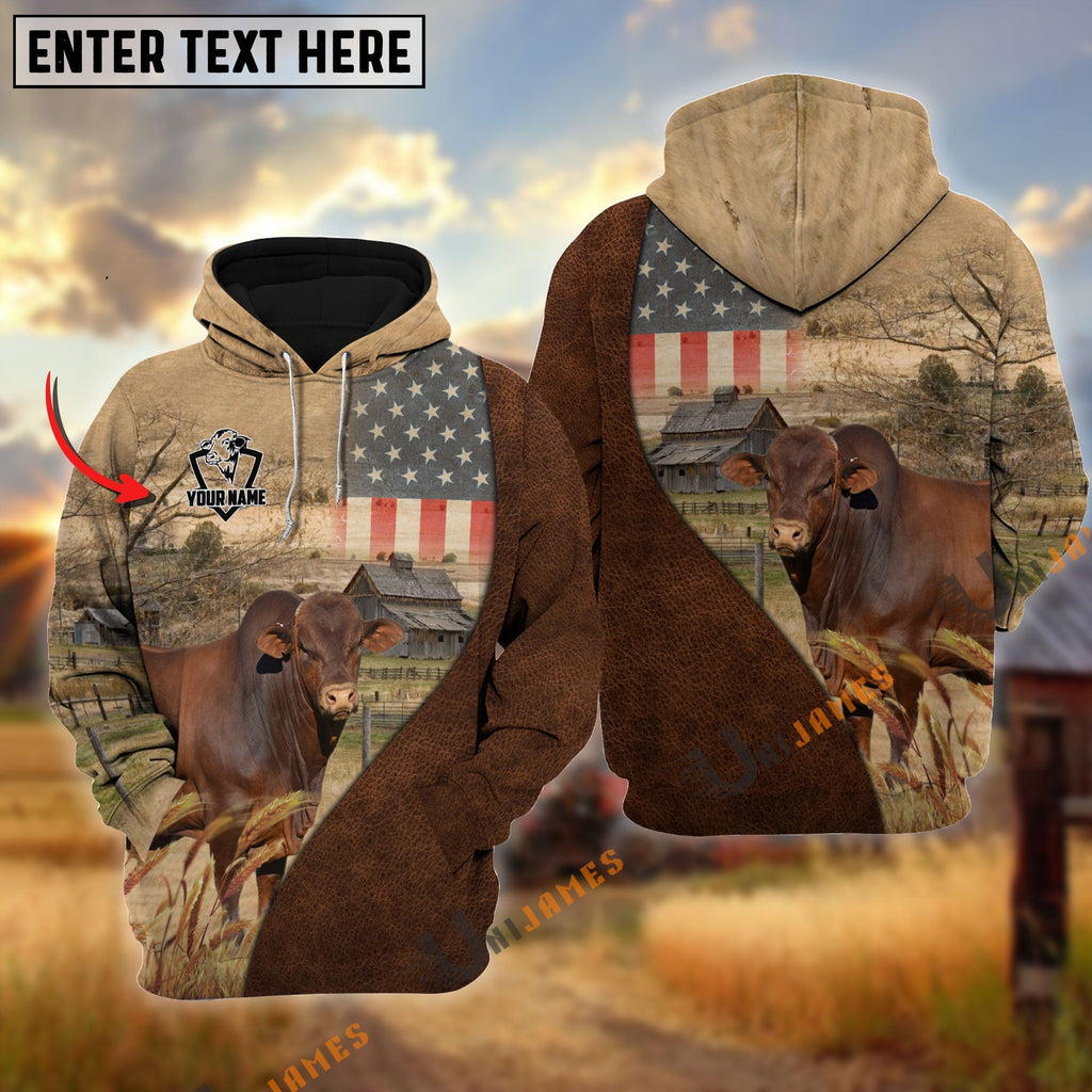 Personalized Name Beefmaster Cattle USA Flag Hoodie