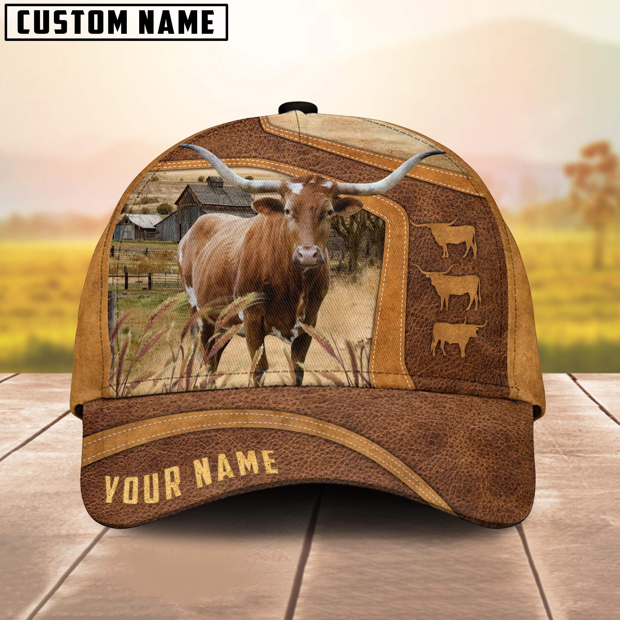 Texas Longhorn On The Farm Custom Name Cap