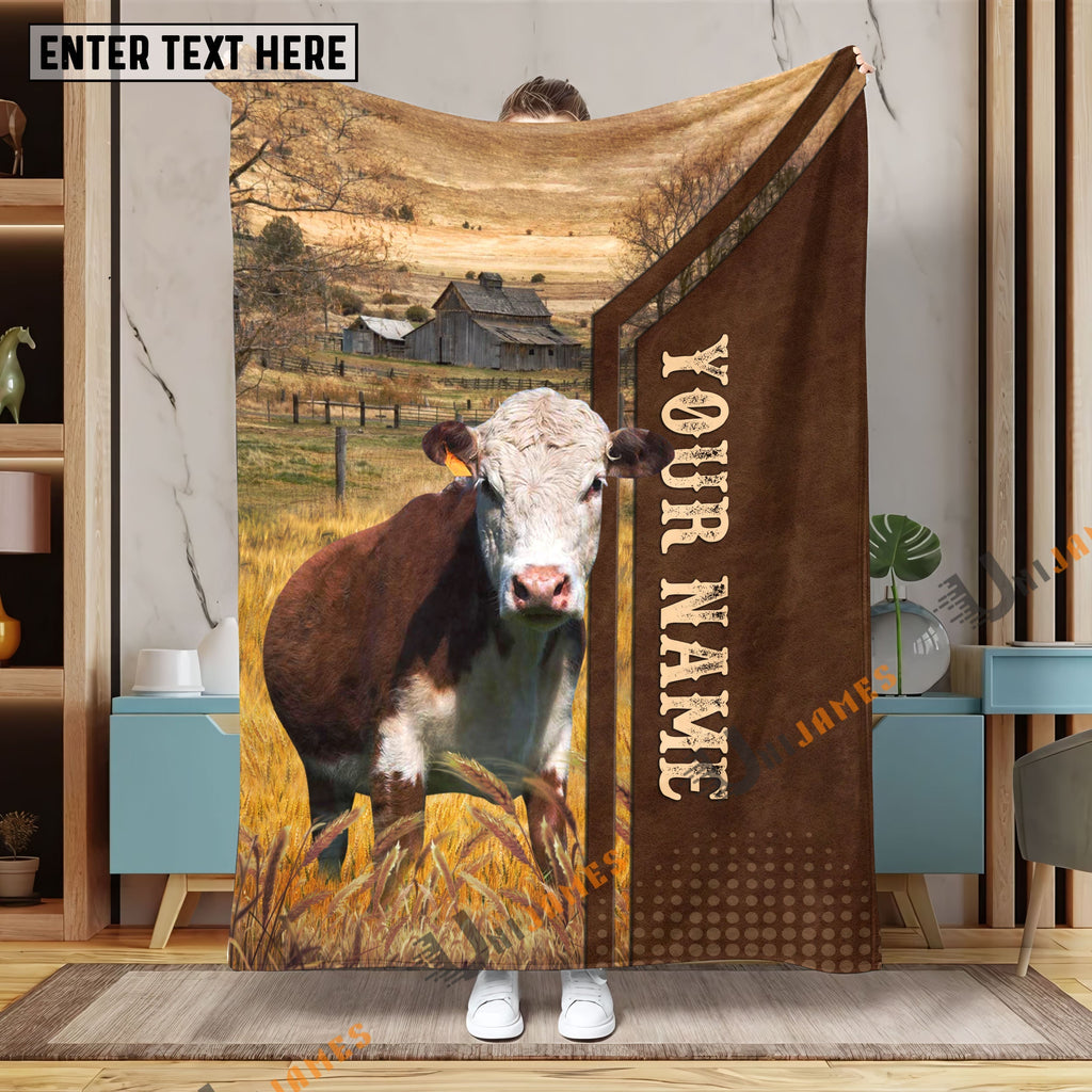Personalized Name Hereford Farming Life Pattern Blanket