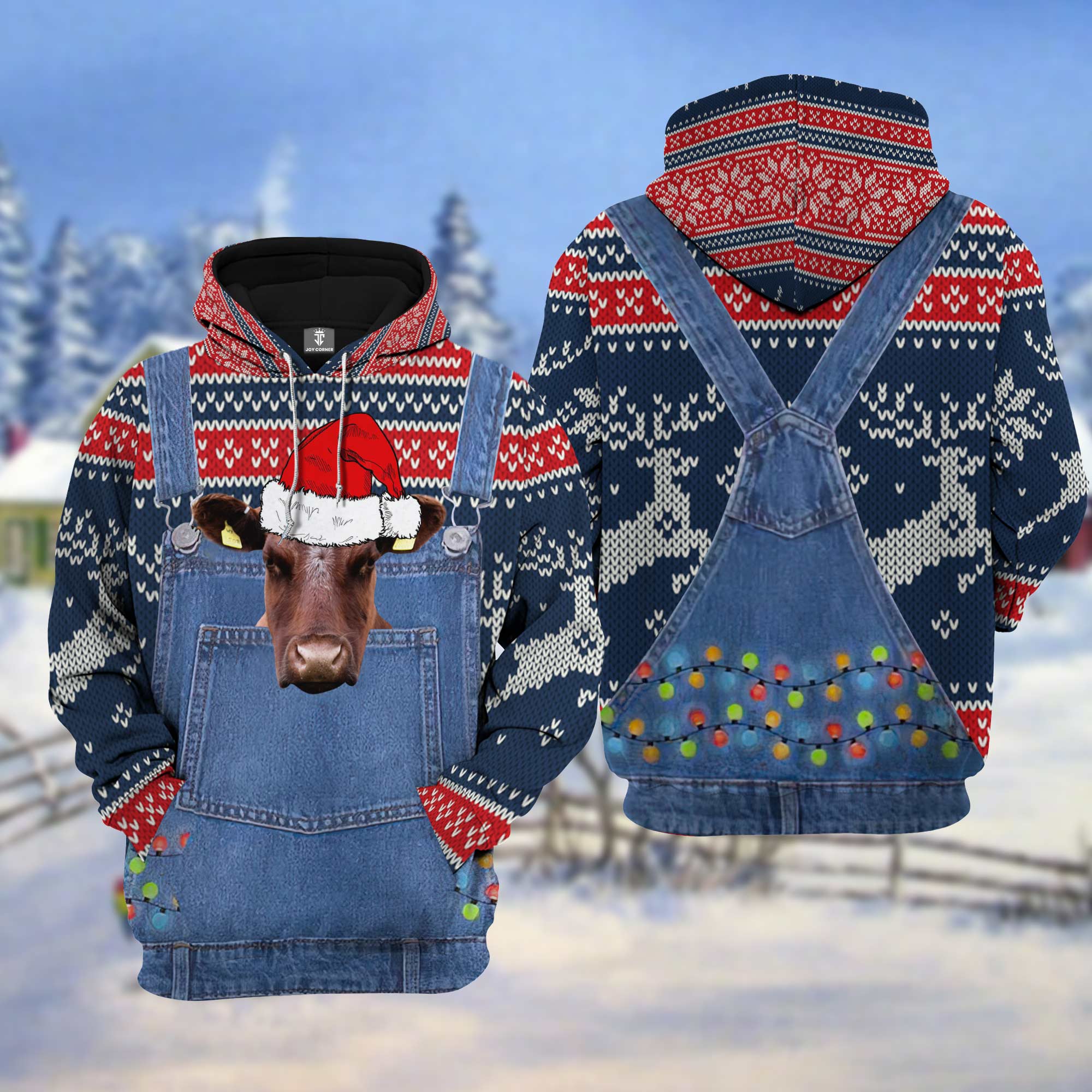 Shorthorn Cattle Christmas Knitting Pattern 3D Hoodie