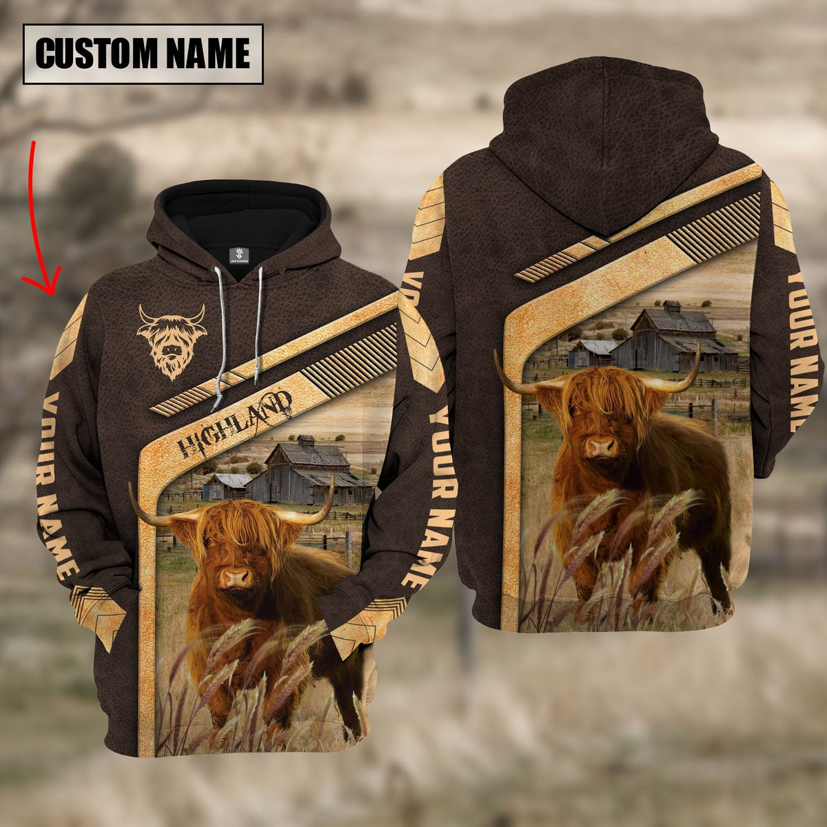 Highland Cattle On The Meadow Custom Name Hoodie