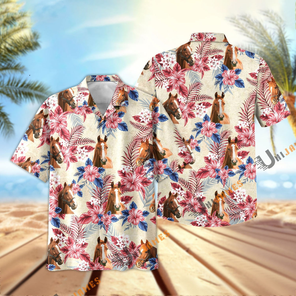 Horse Flowers Cool Summer Pattern Hawaiian Shirt