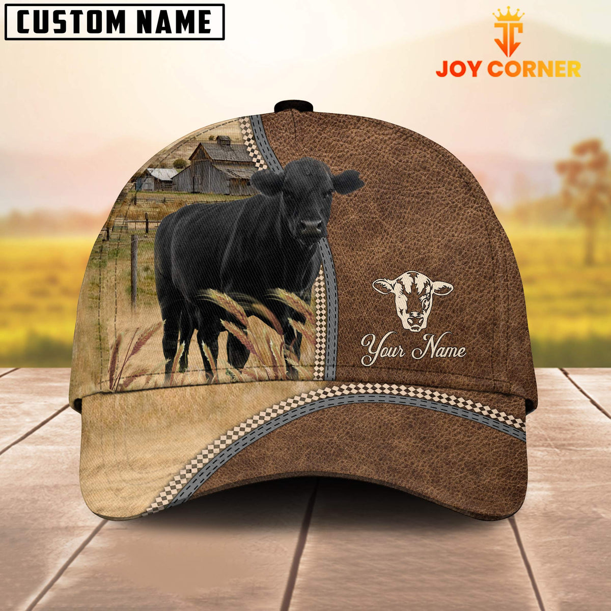 Personalized Name Black Angus Farming Cap