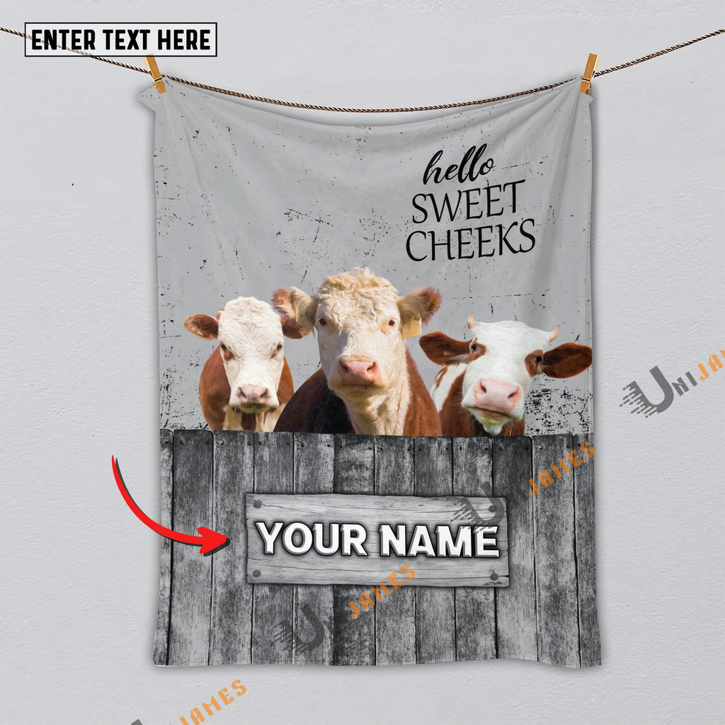 Personalized Name Hereford Hello Sweet Cheeks Pattern Blanket