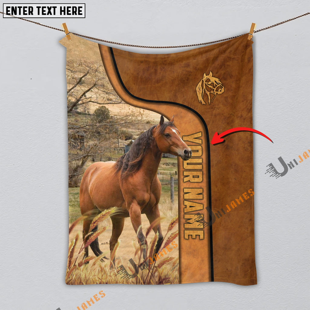 Personalized Name Horse Premium Brown Pattern Blanket