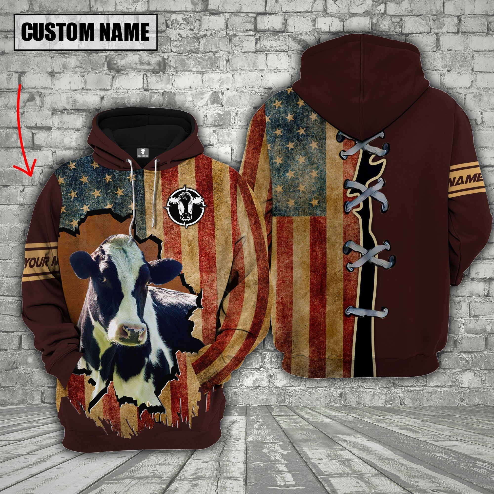 Holstein US Flag Retro Personalized 3D Hoodie
