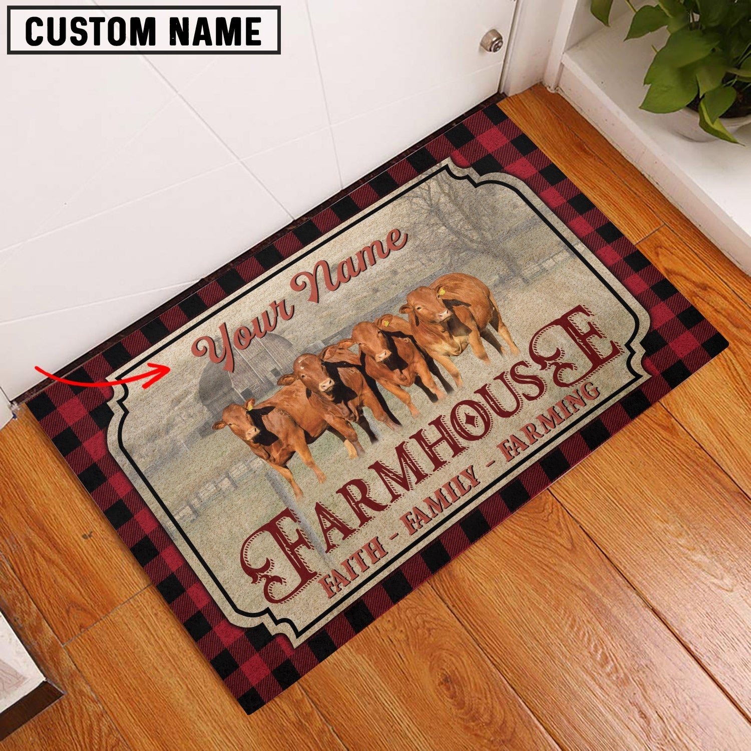 Beefmaster Faith Family Farming Custom Name Doormat