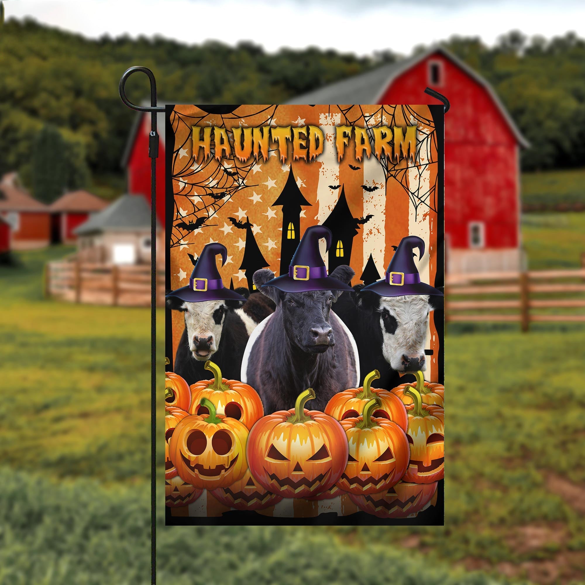 Belted Galloway Cattle Haunted Farm Halloween Flag