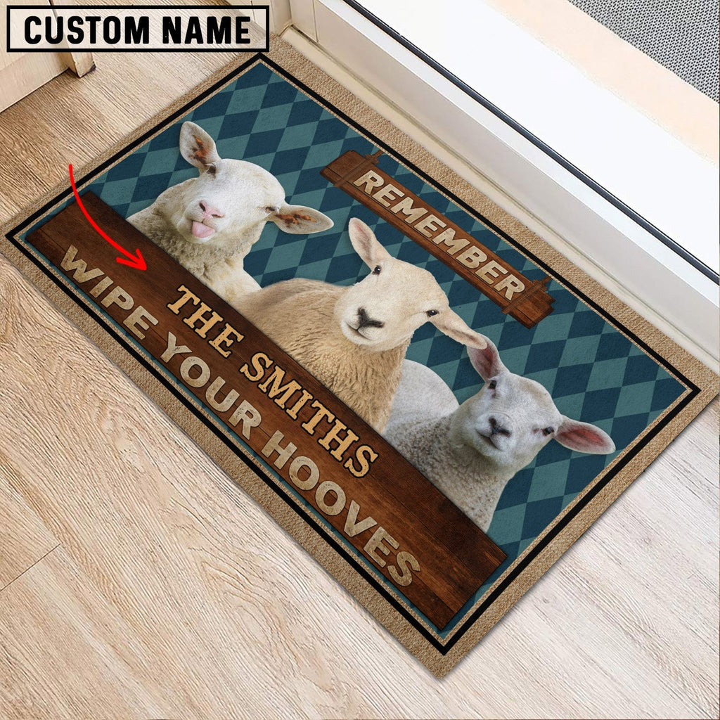 Sheep Wipe Your Hooves Custom Name Doormat