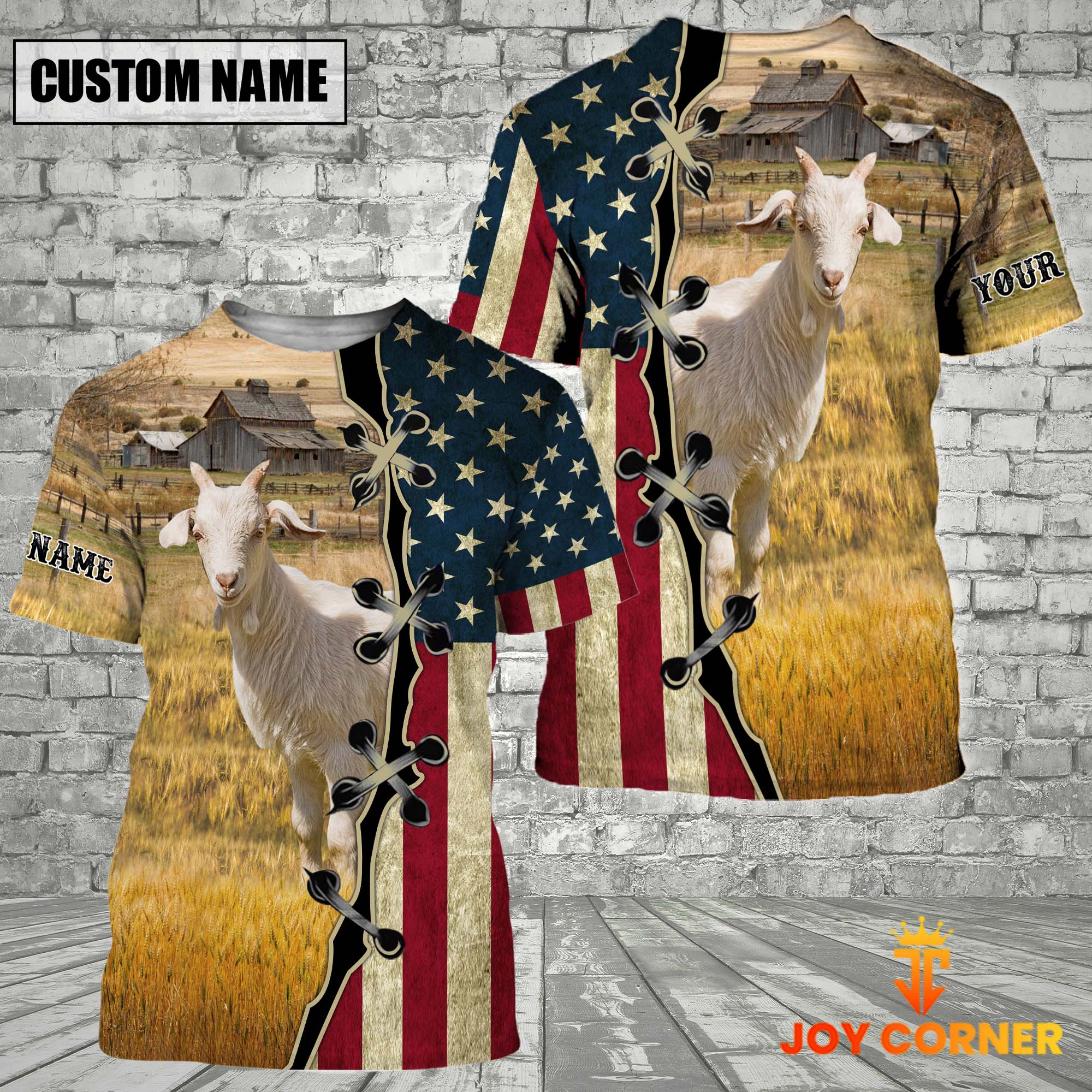 Goat On Farms Custom Name American Flag 3D Shirt