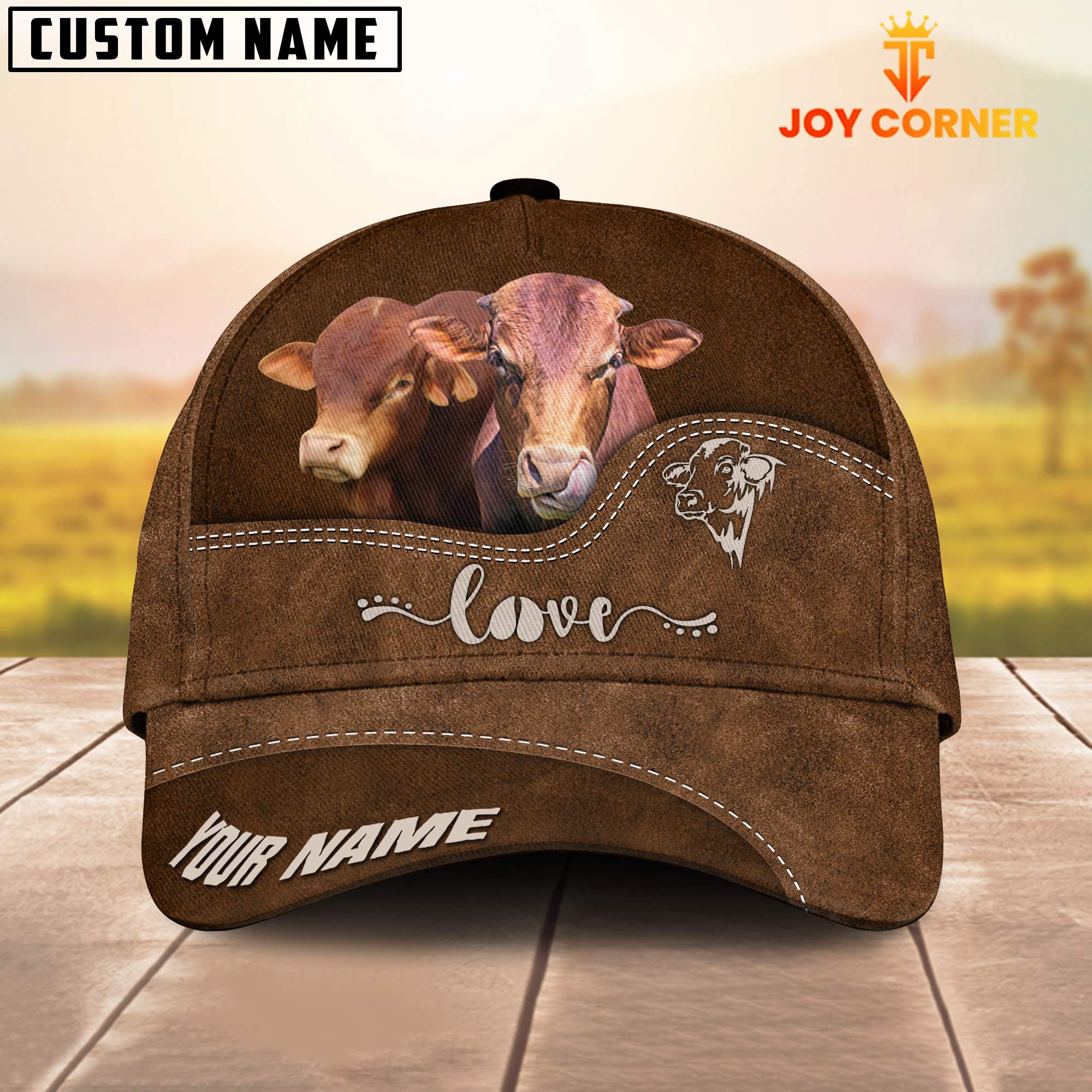 Beefmaster Love Leather Pattern Customized Name Cap