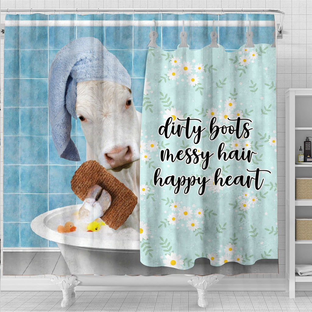 Charolais Dirty Boots, Messy Hair, Happy Heart  3D Shower Curtain
