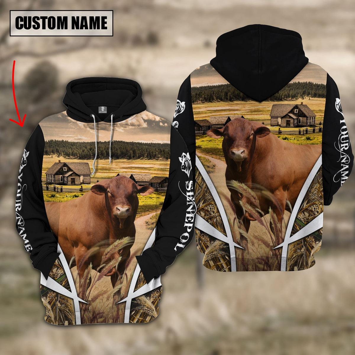 Senepol Custom Name Meadow Pattern Black Hoodie