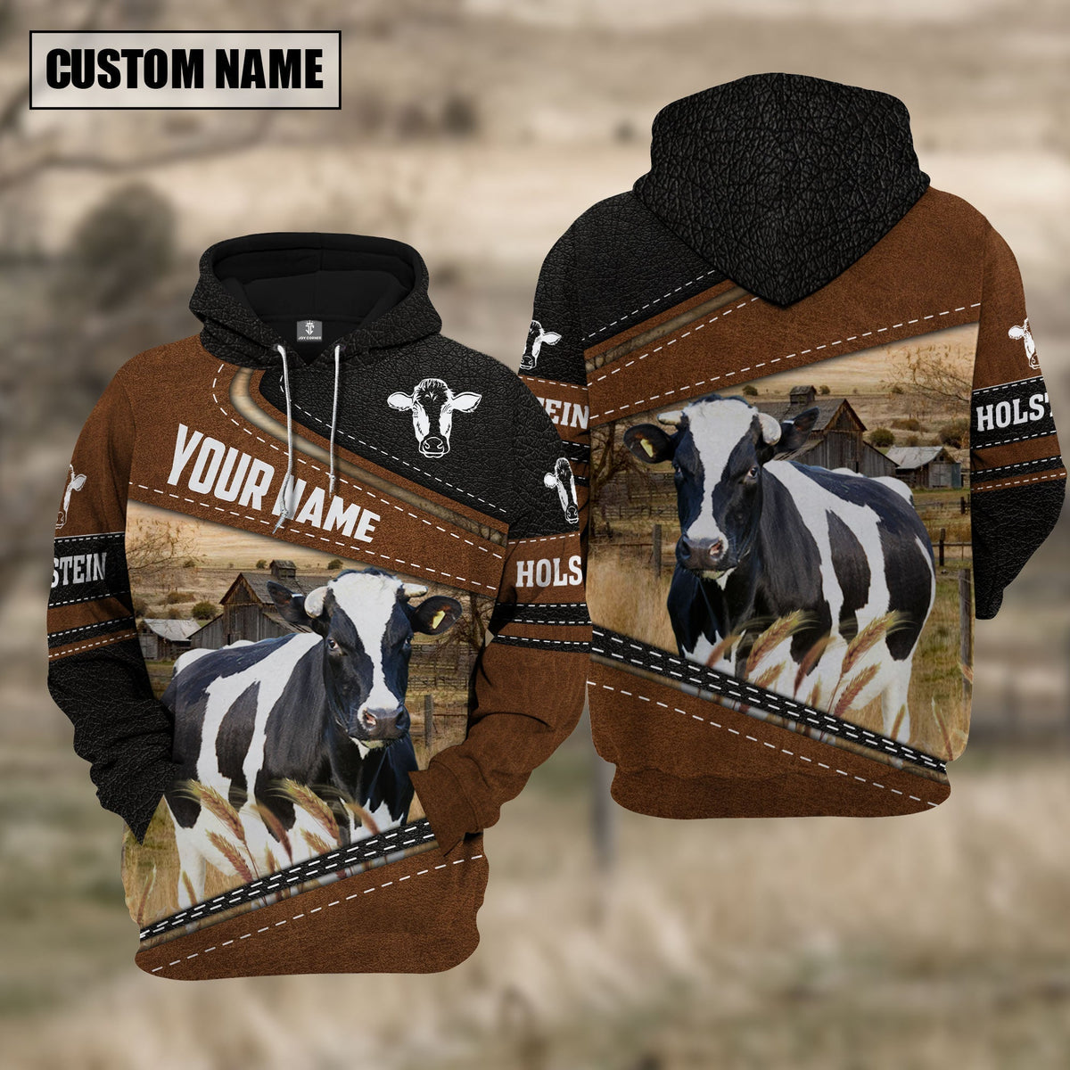 Holstein Cattle Leather Pattern Farm Personalized 3D Hoodie