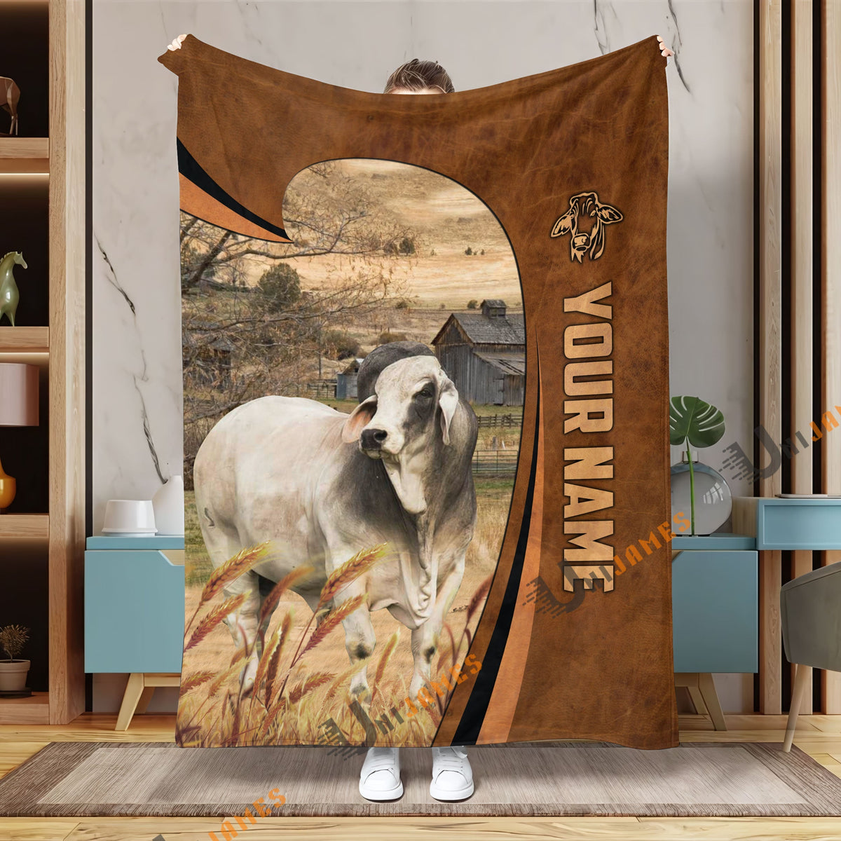 Personalized Name Brahman Premium Brown Pattern 3D Blanket