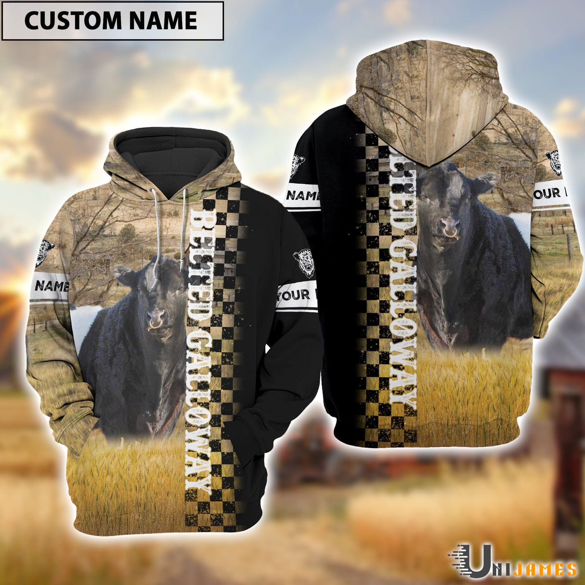 Personalized Name Belted Galloway Day & Night On The Farm 3D Hoodie