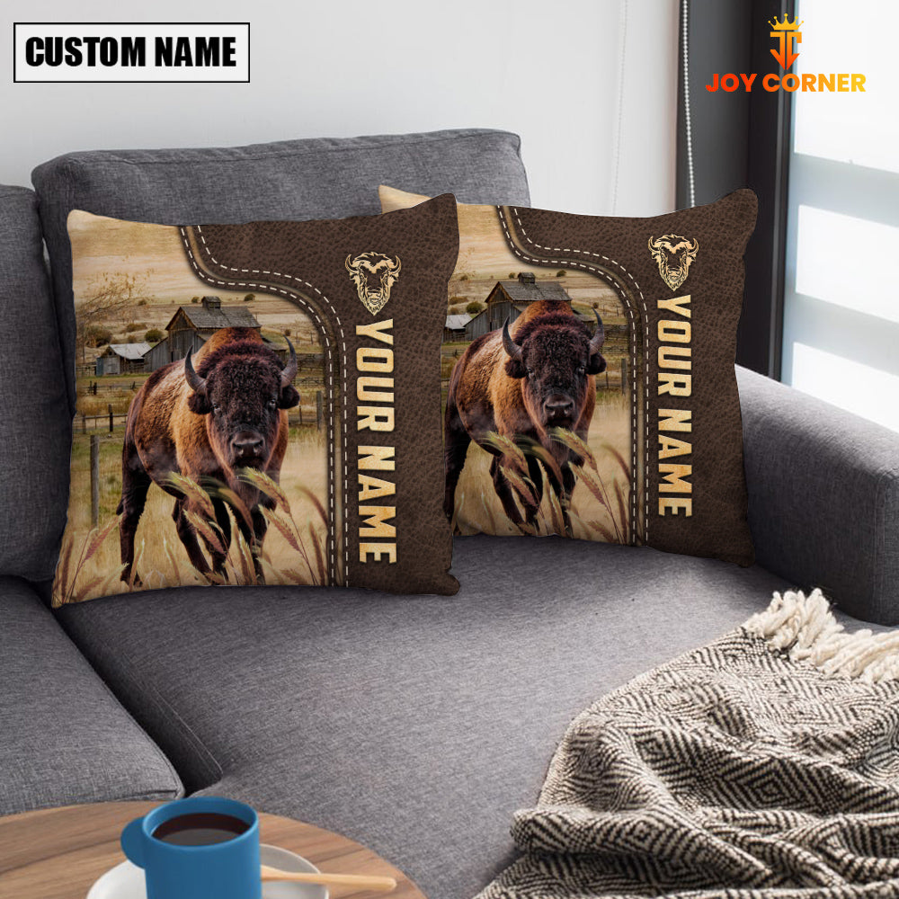 Bison Custom Name Leather Pattern Pillow Case