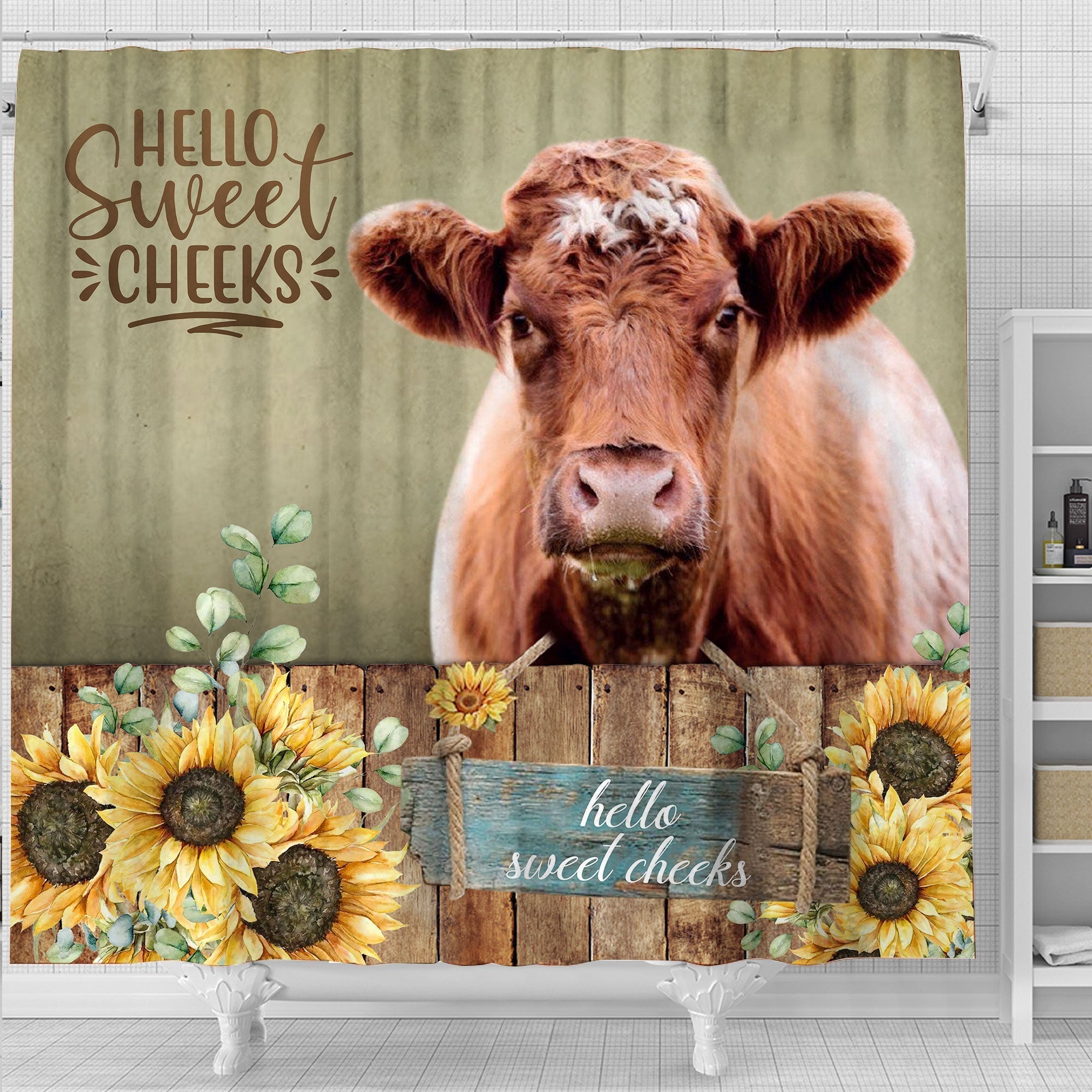 Shorthorn Hello Sweet Cheeks 3D Shower Curtain