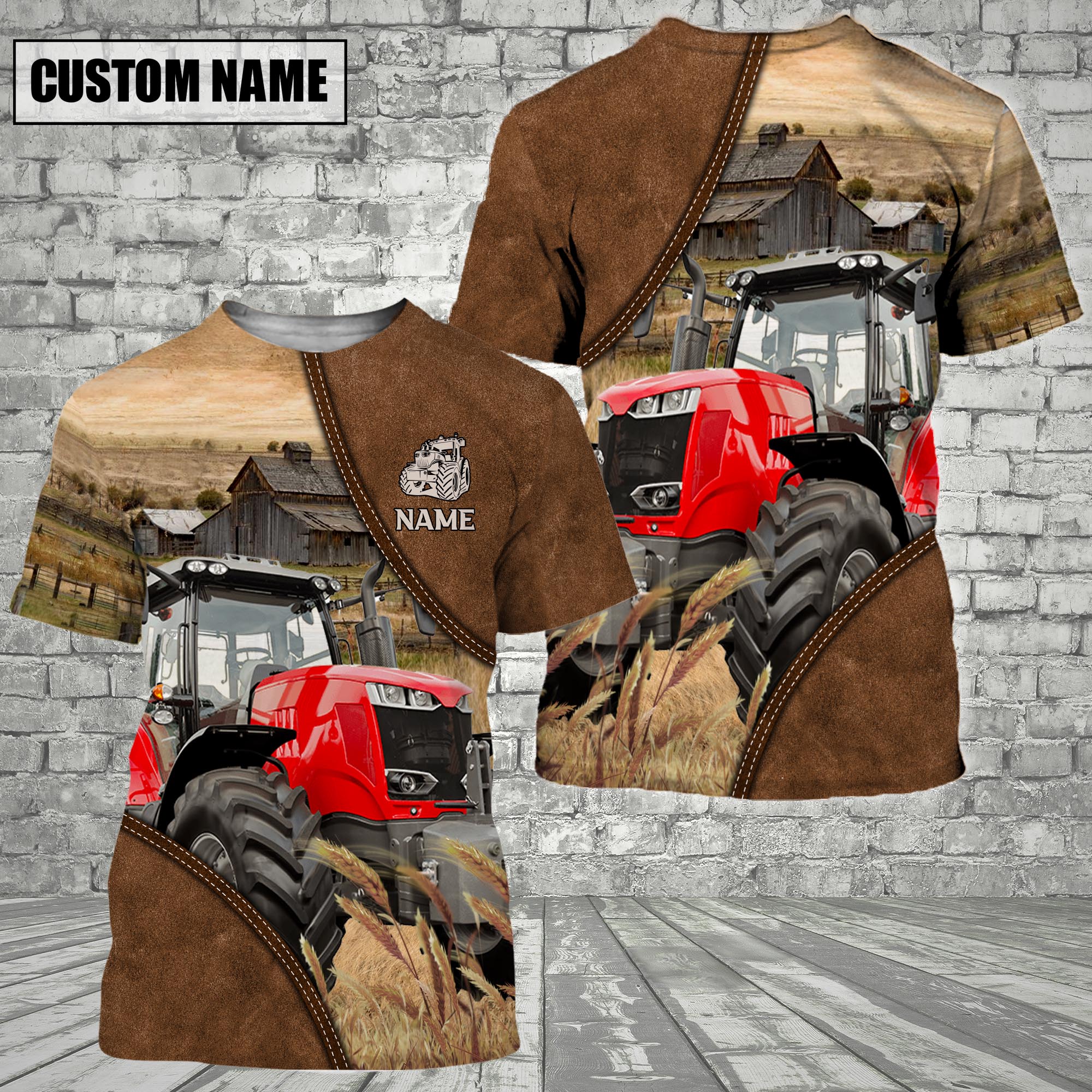 Red Tractor Barn Farm Customized Name 3D T-Shirt