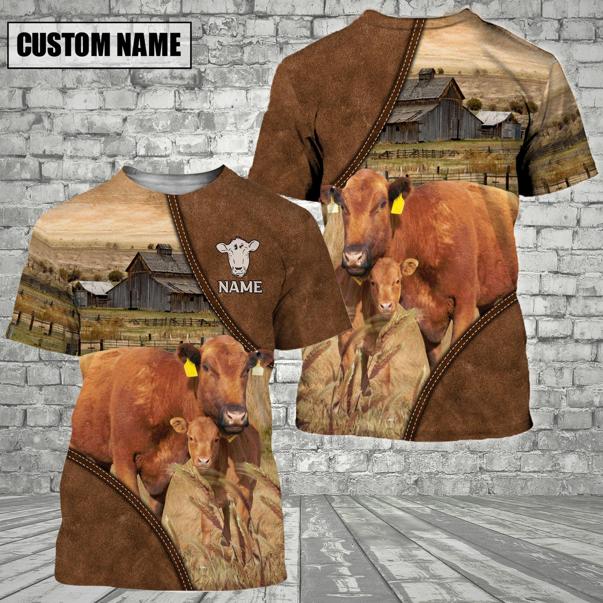 Red Angus Barn Farm Customized Name 3D T-Shirt