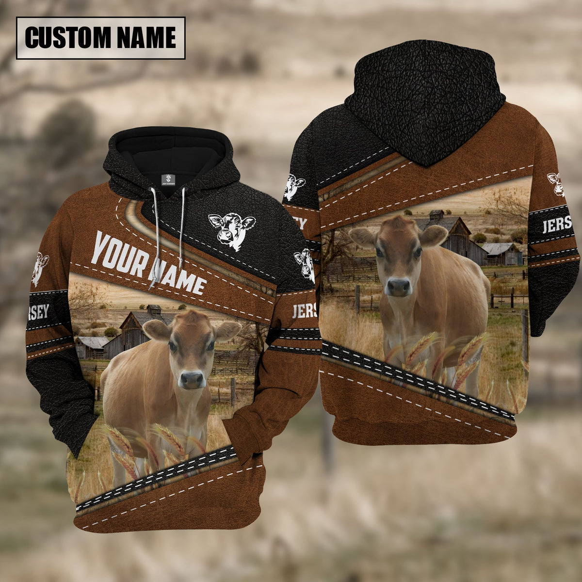 Jersey Cattle Leather Pattern Farm Personalized 3D Hoodie