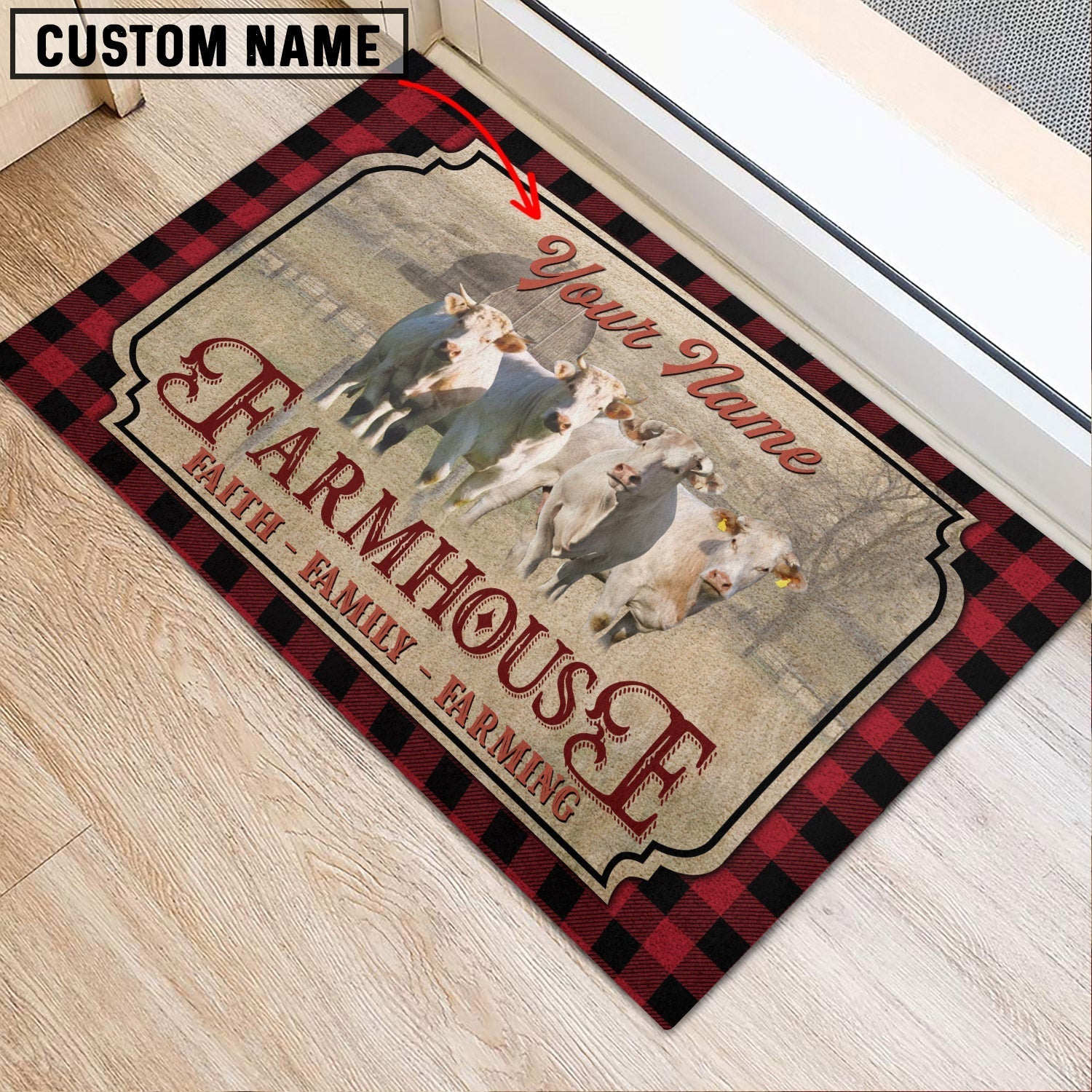 Charolais Faith Family Farming Custom Name Doormat