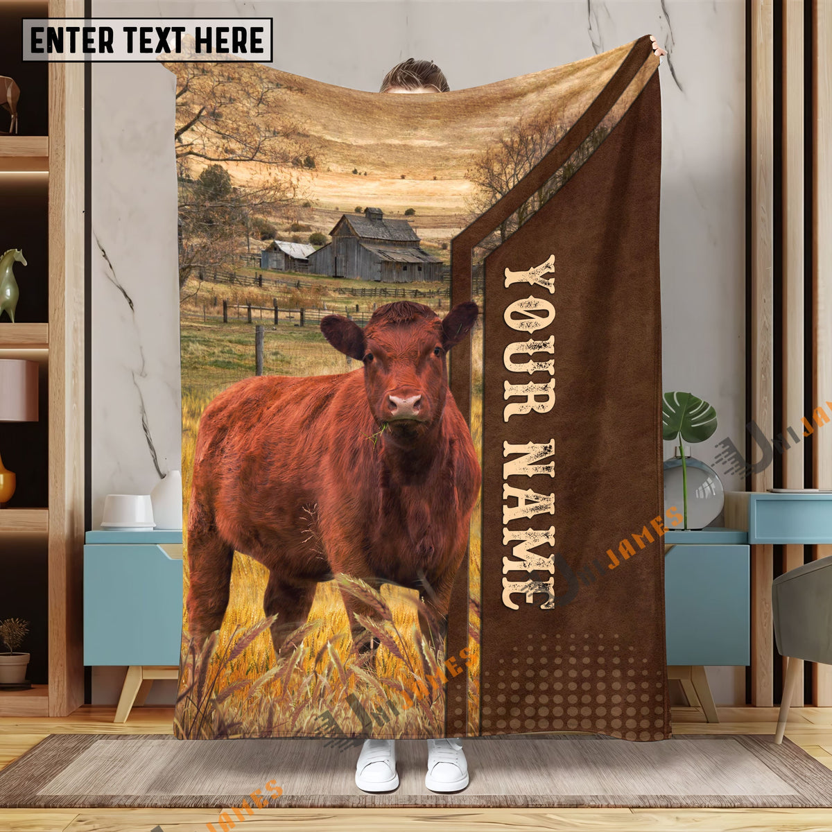 Personalized Name Red Angus Farming Life Pattern Blanket