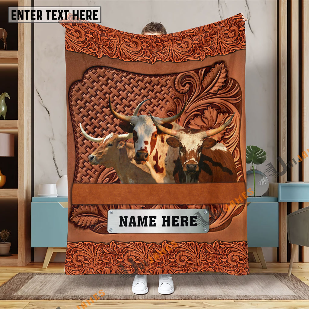 Texas Longhorn Cattle Farming Life Personalized Name Blanket