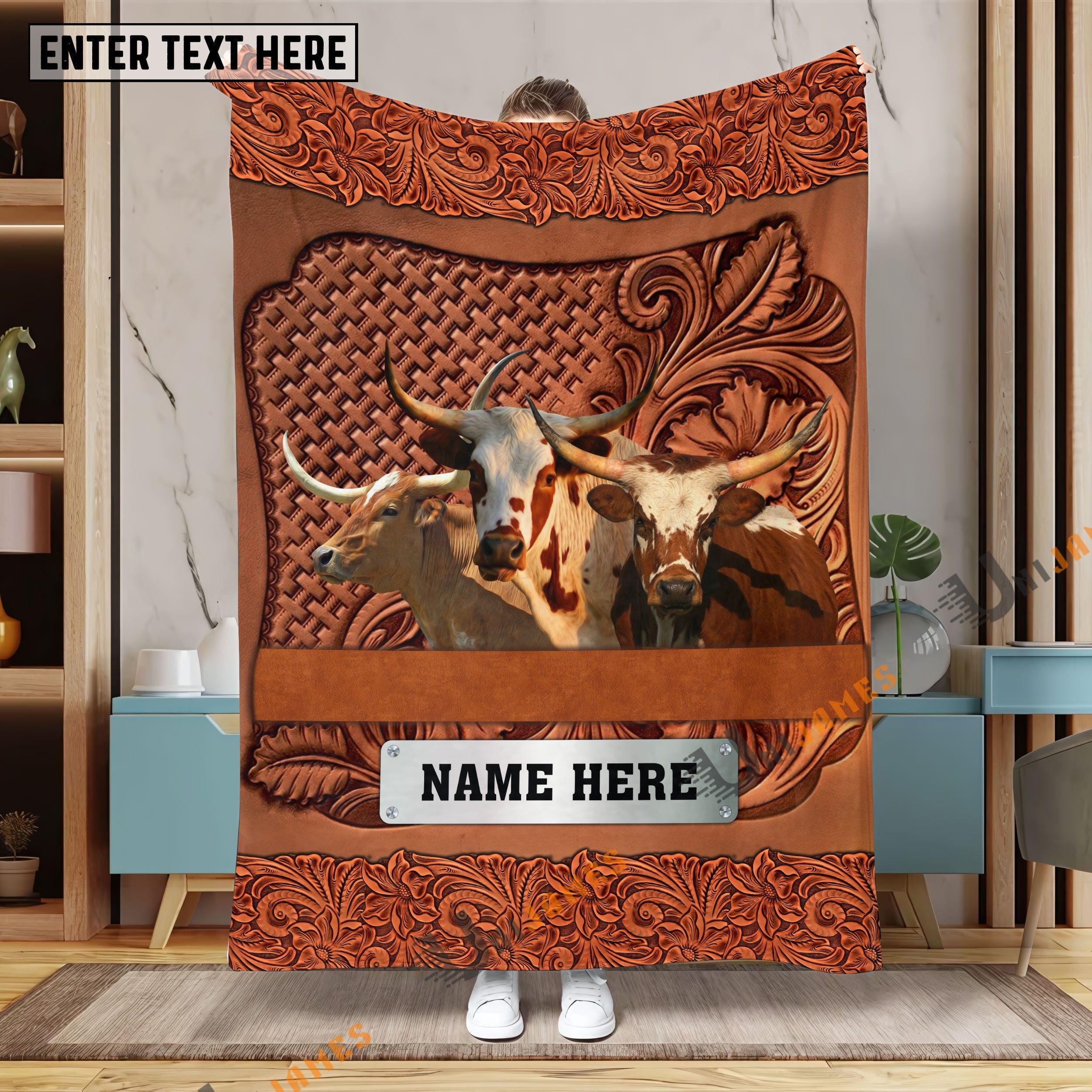 Texas Longhorn Cattle Farming Life Personalized Name Blanket