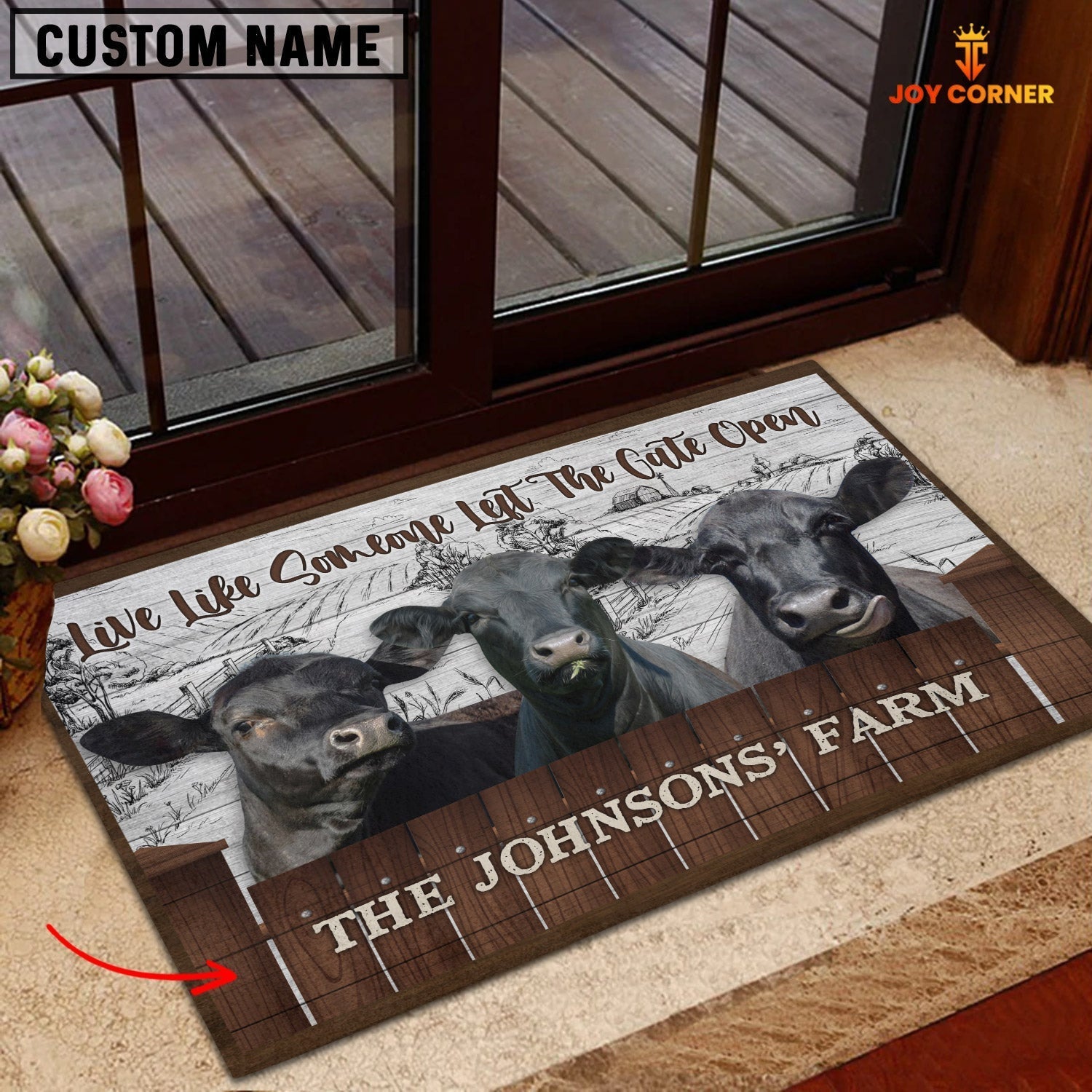 Black Angus Custom Name - Live Like Someone Left The Gate Open Doormat
