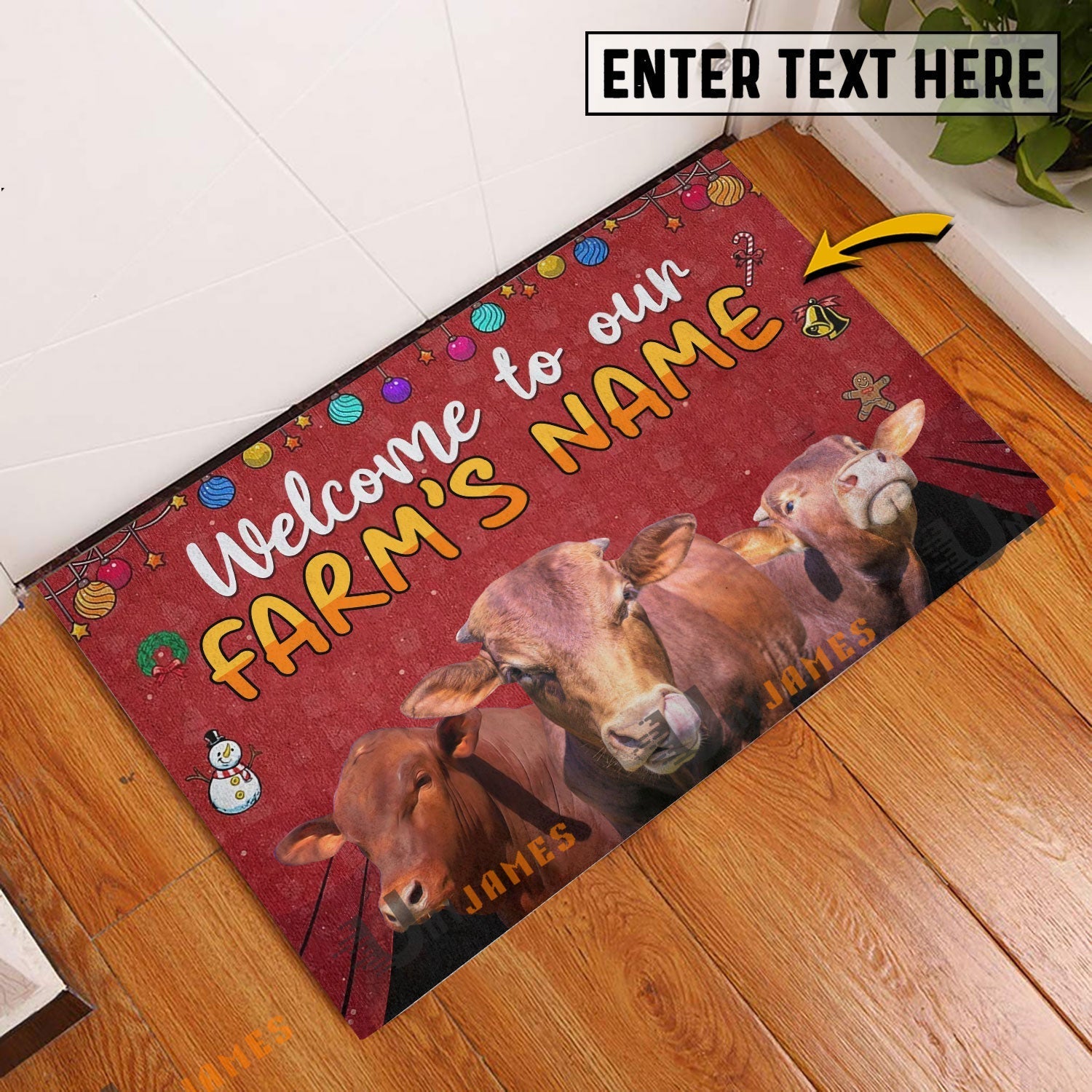 Beefmaster Christmas Custom Name Doormat
