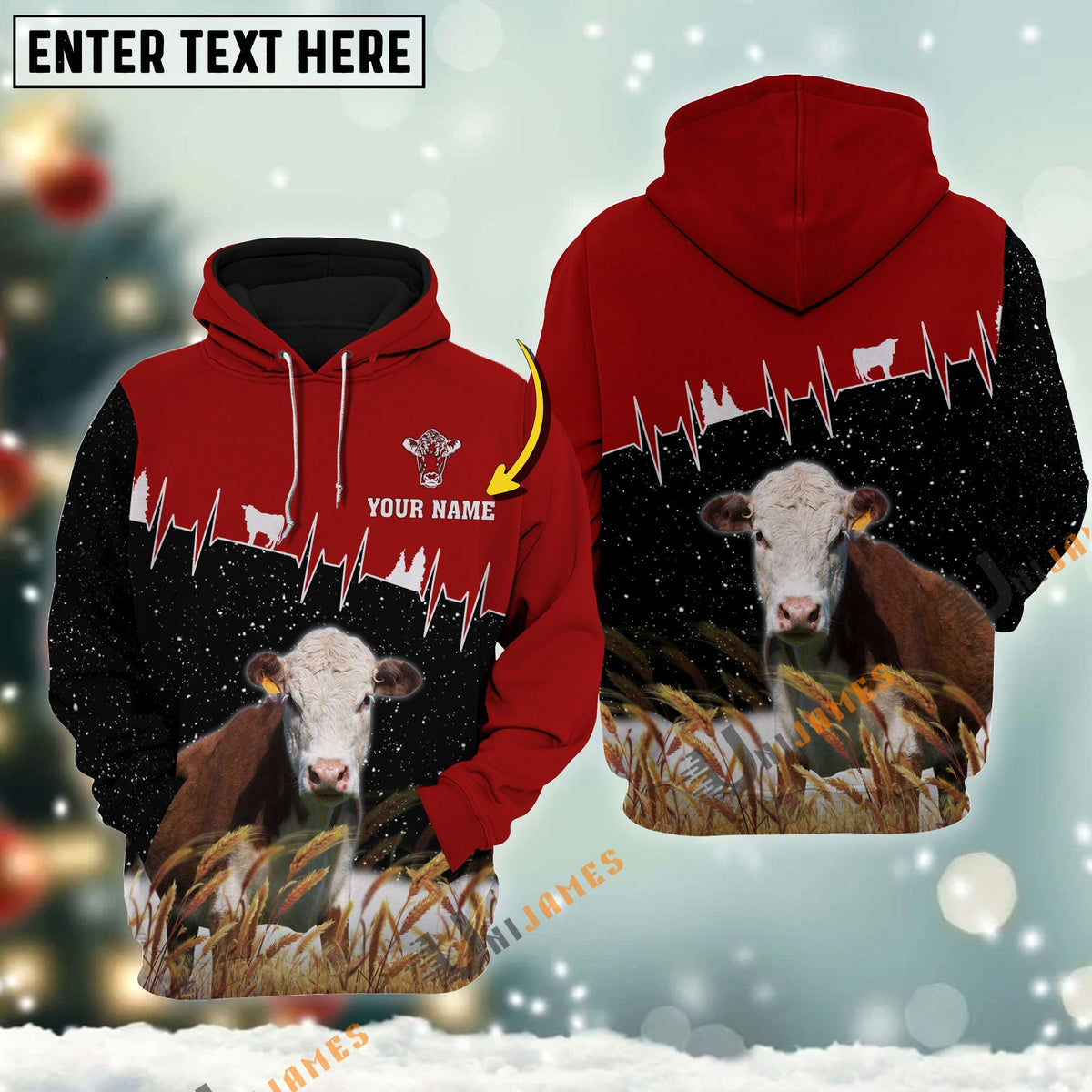 Personalized Name Hereford Xmas Hoodie