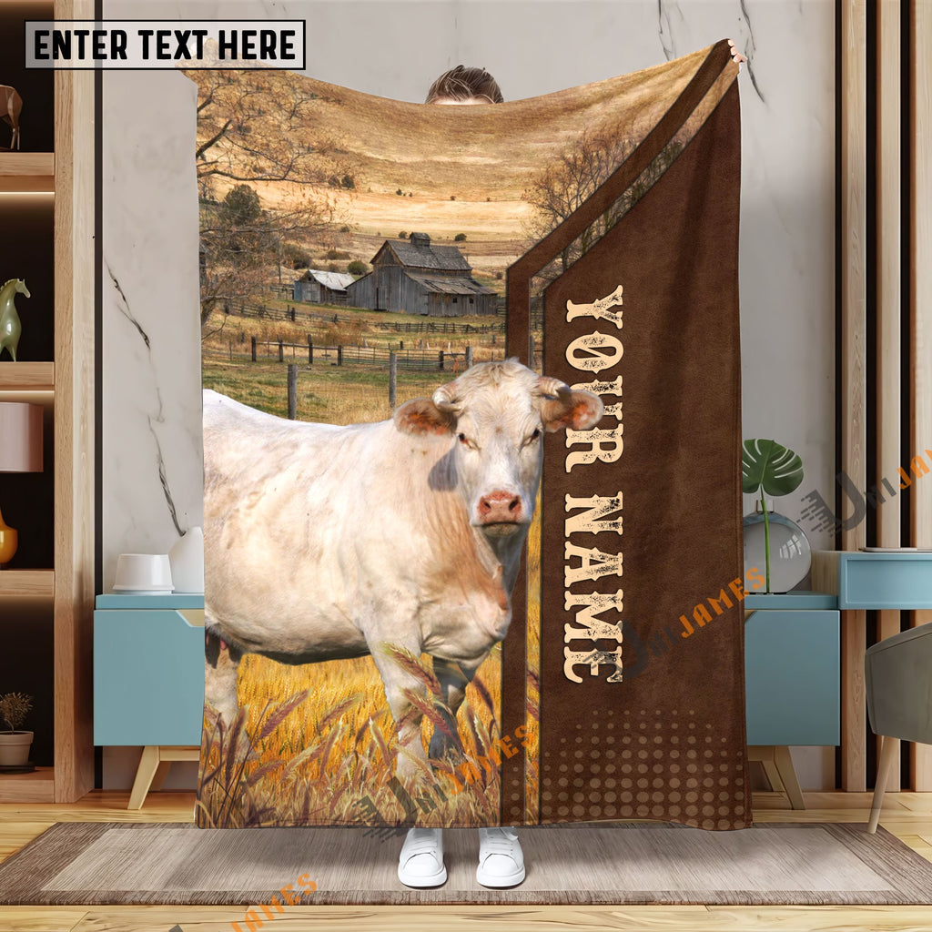 Personalized Name Charolais Farming Life Pattern Blanket
