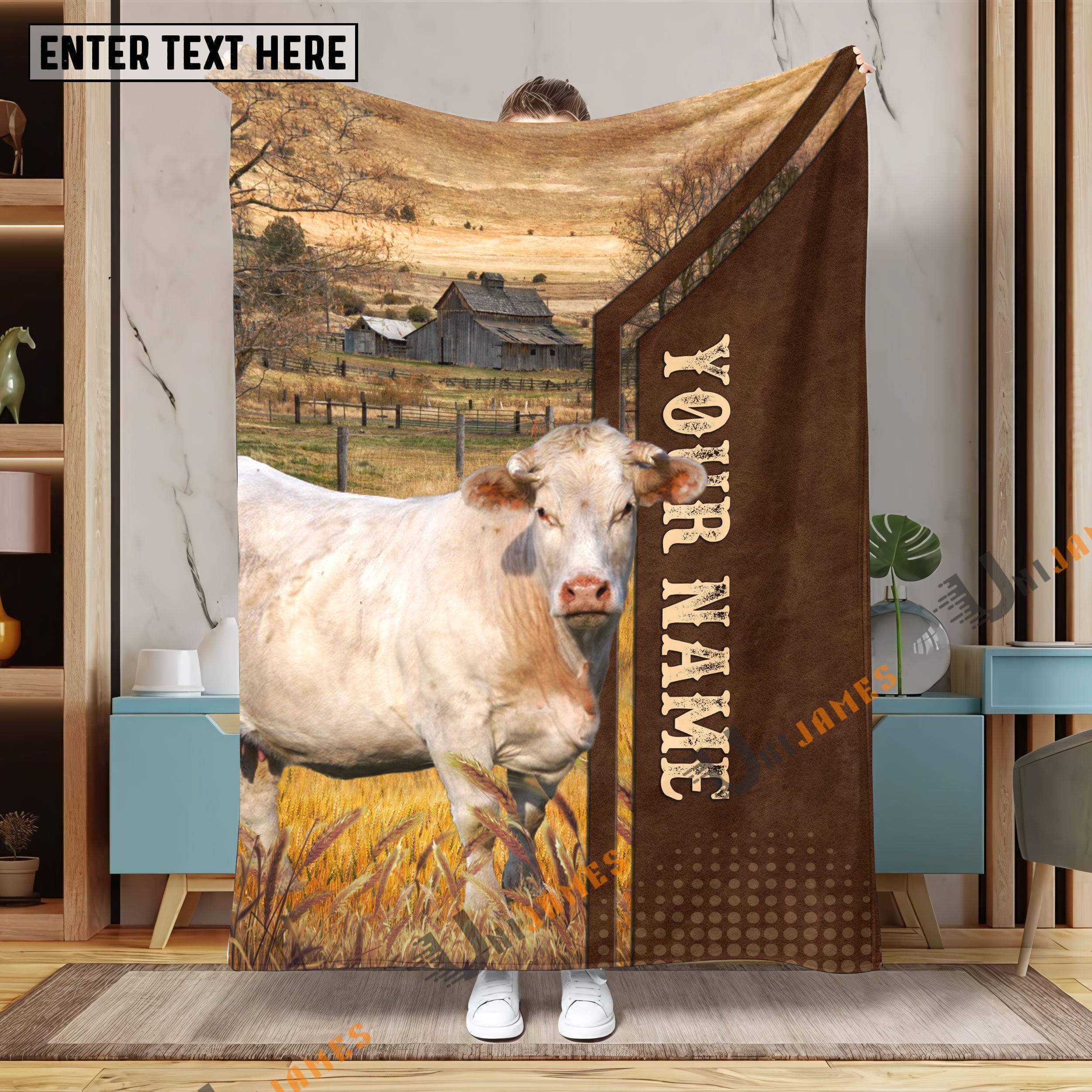 Personalized Name Charolais Farming Life Pattern Blanket