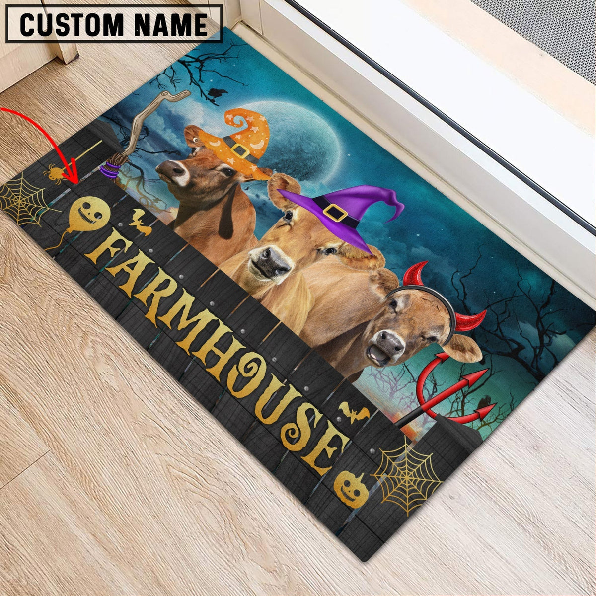 Jersey Farmhouse Halloween Custom Name Doormat