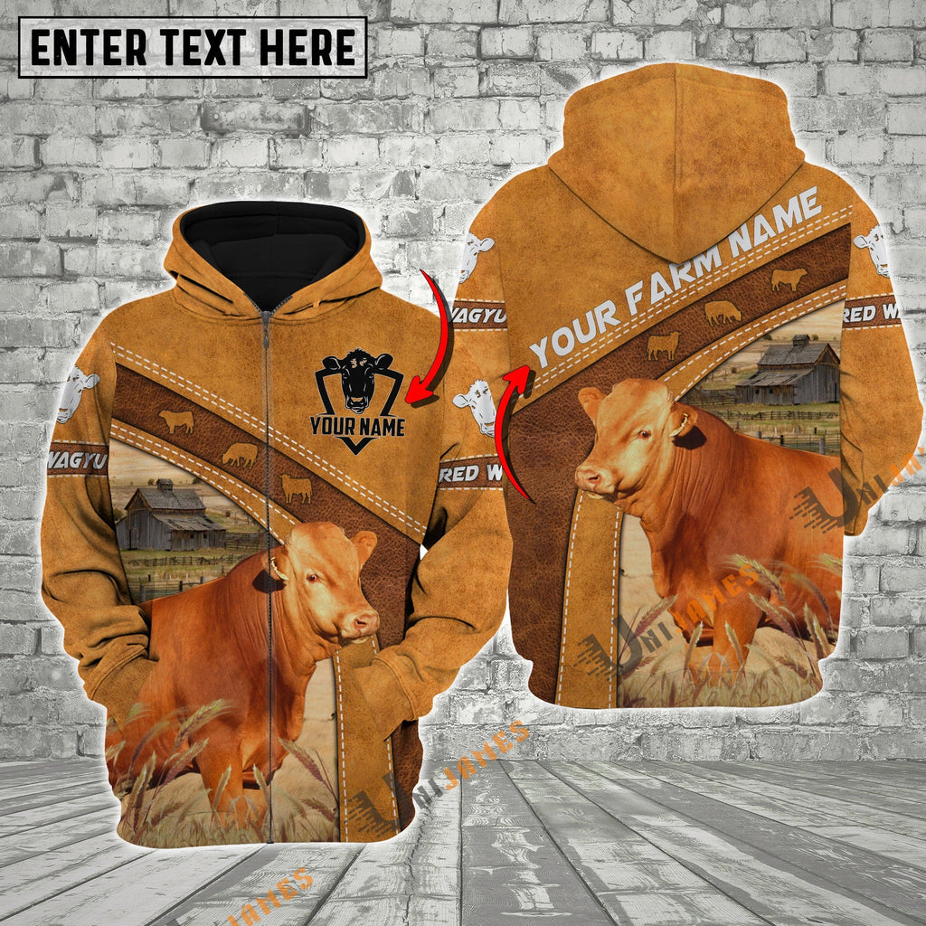 Personalized Name Farm Red Wagyu Cattle Hoodie