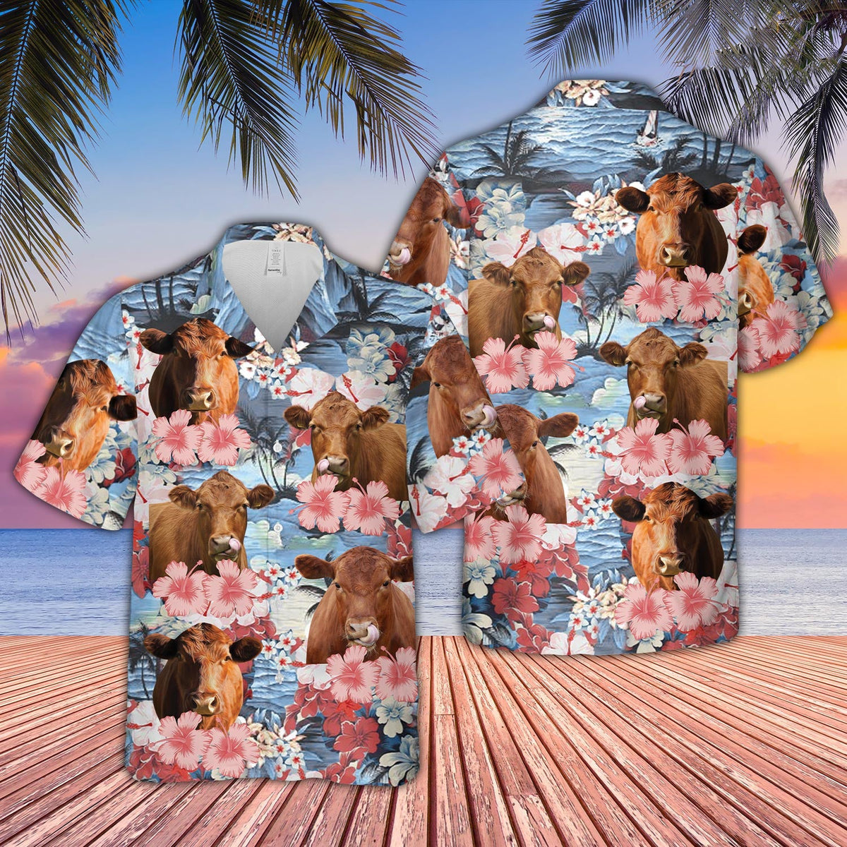 Red Angus Flower Farming 3D Hawaiian Shirt