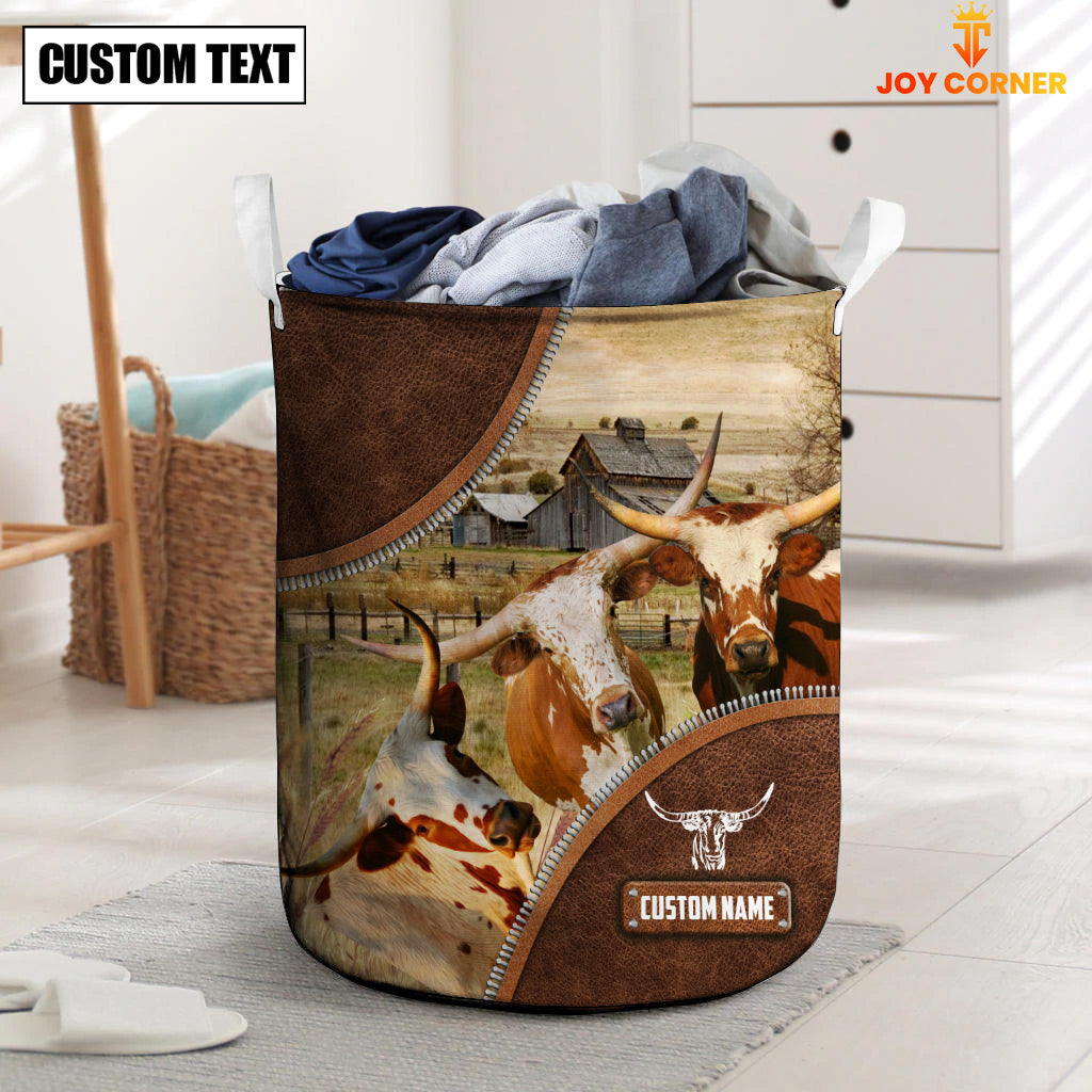 Texas Longhorn Cow Custom Name Laundry Basket