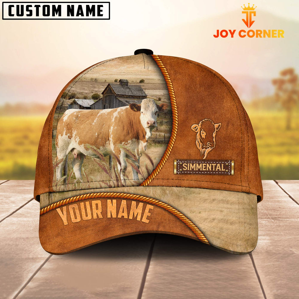 Custom Name Simmental Leather Pattern Cap TT12