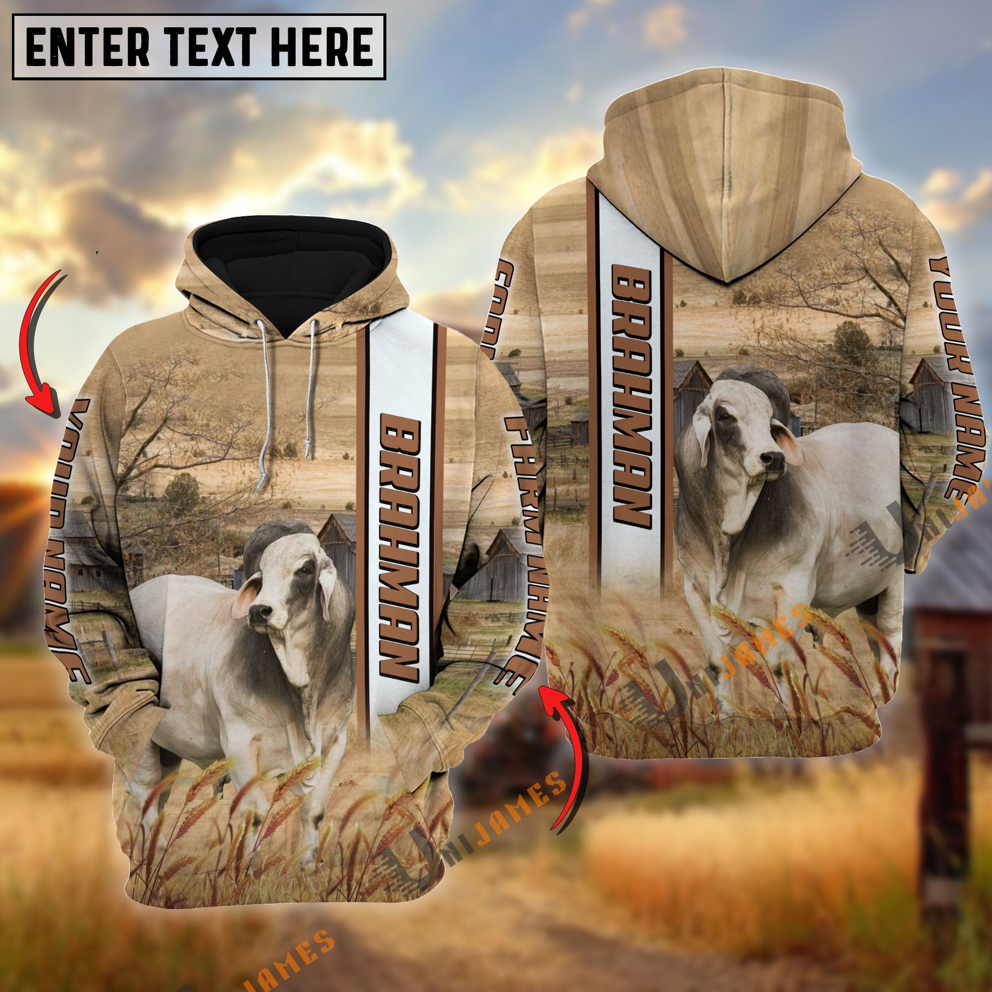 Brahman Happy Farm Life Personalized Name, Farm Name 3D Hoodie