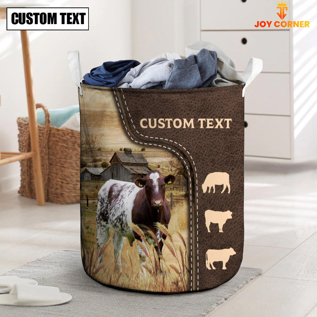 Shorthorn Custom Name Leather Pattern Laundry Basket