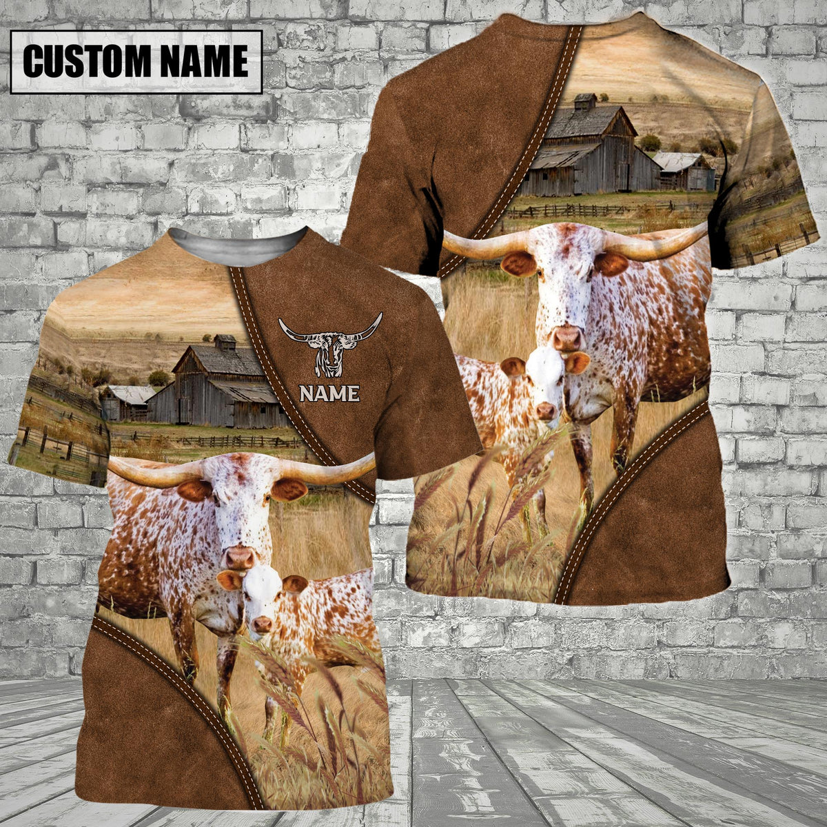 Texas Longhorn Barn Farm Customized Name 3D T-Shirt