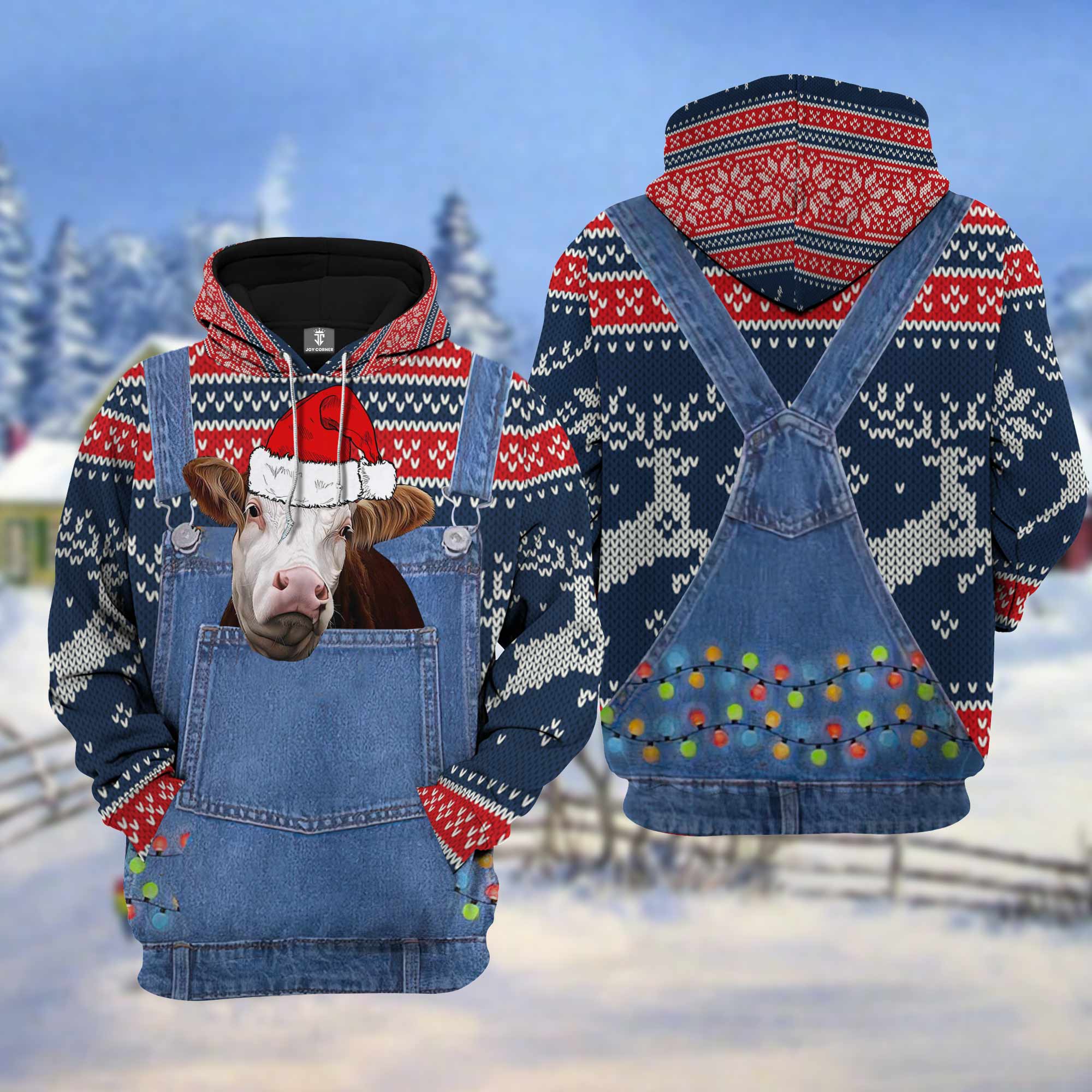 Simmental Cattle Christmas Knitting Hoodie Pattern 3D