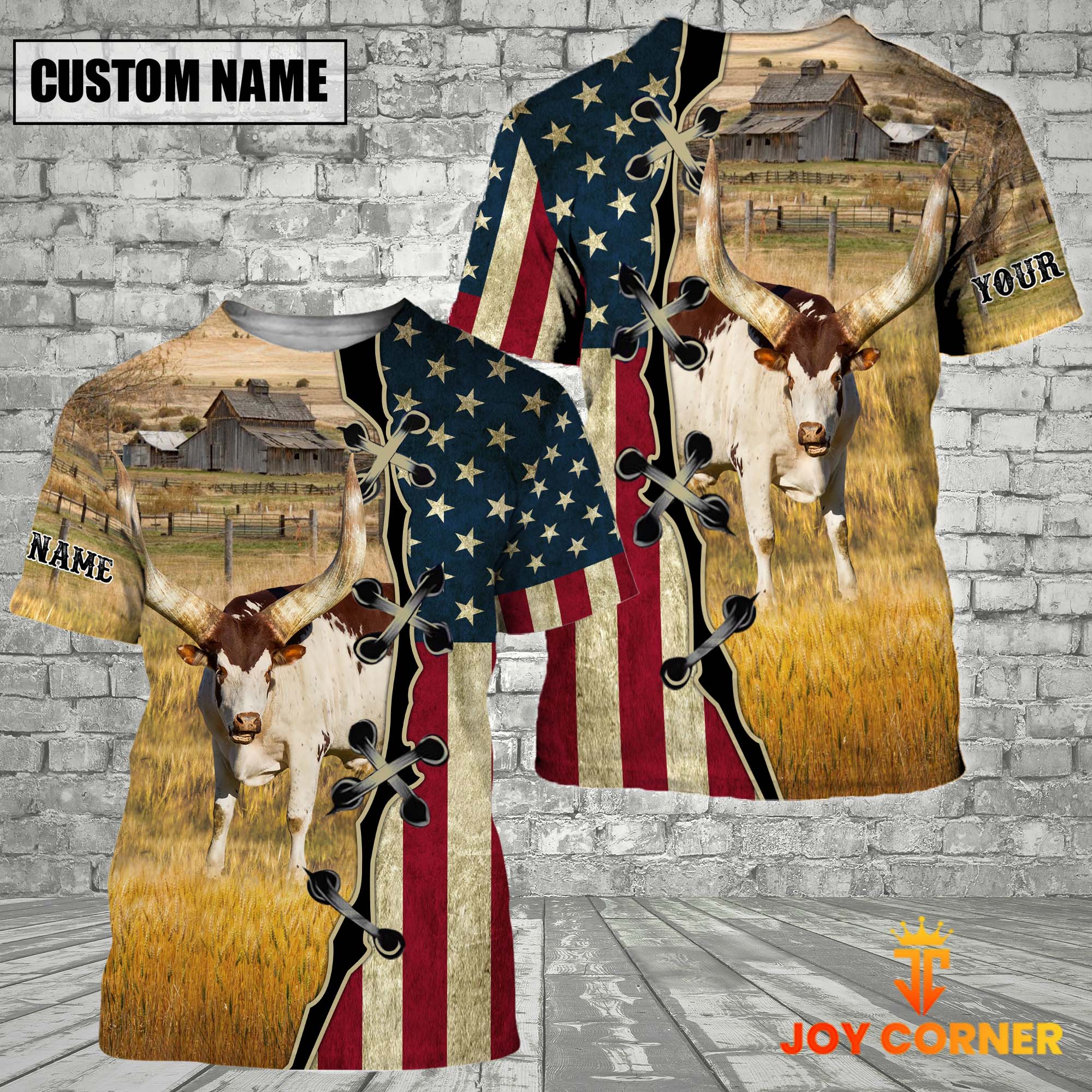 Watusi On Farms Custom Name American Flag 3D Shirt