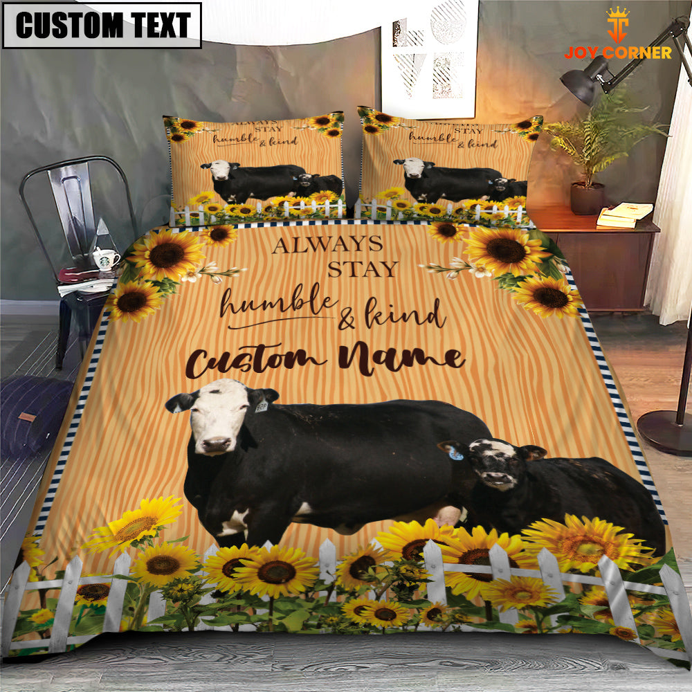 Black Baldy Stay Humble And Kind Custom Name Bedding Set