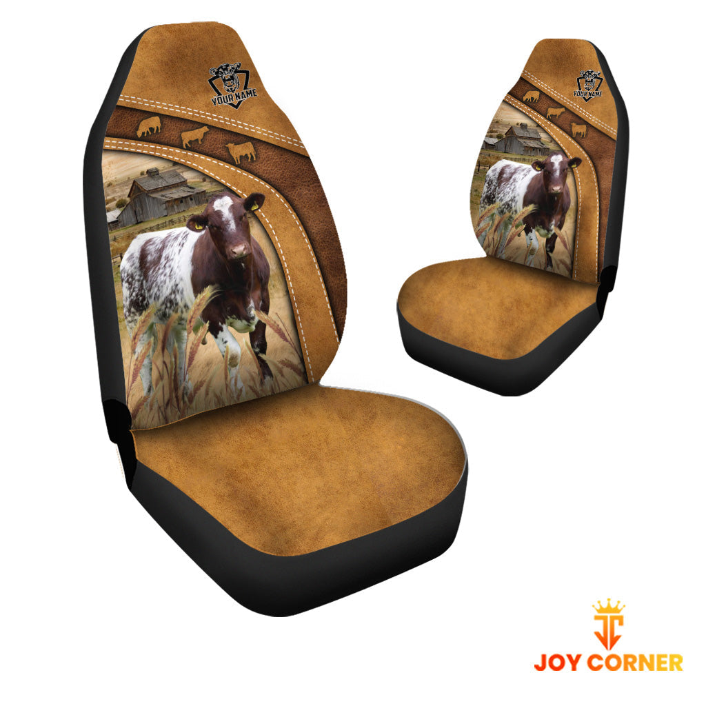 Shorthorn Pattern Customized Name 3D Car Seat Cover Set (2PCS)